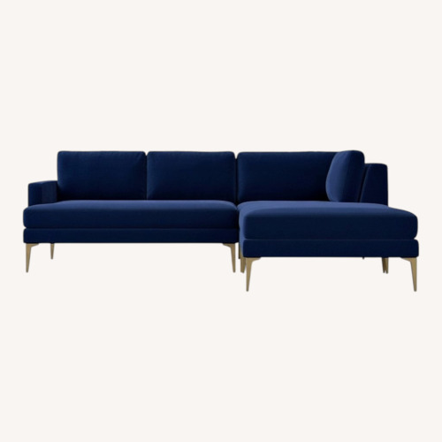 Used West Elm Andes Blue Velvet 3+ Piece Sectional for sale on AptDeco