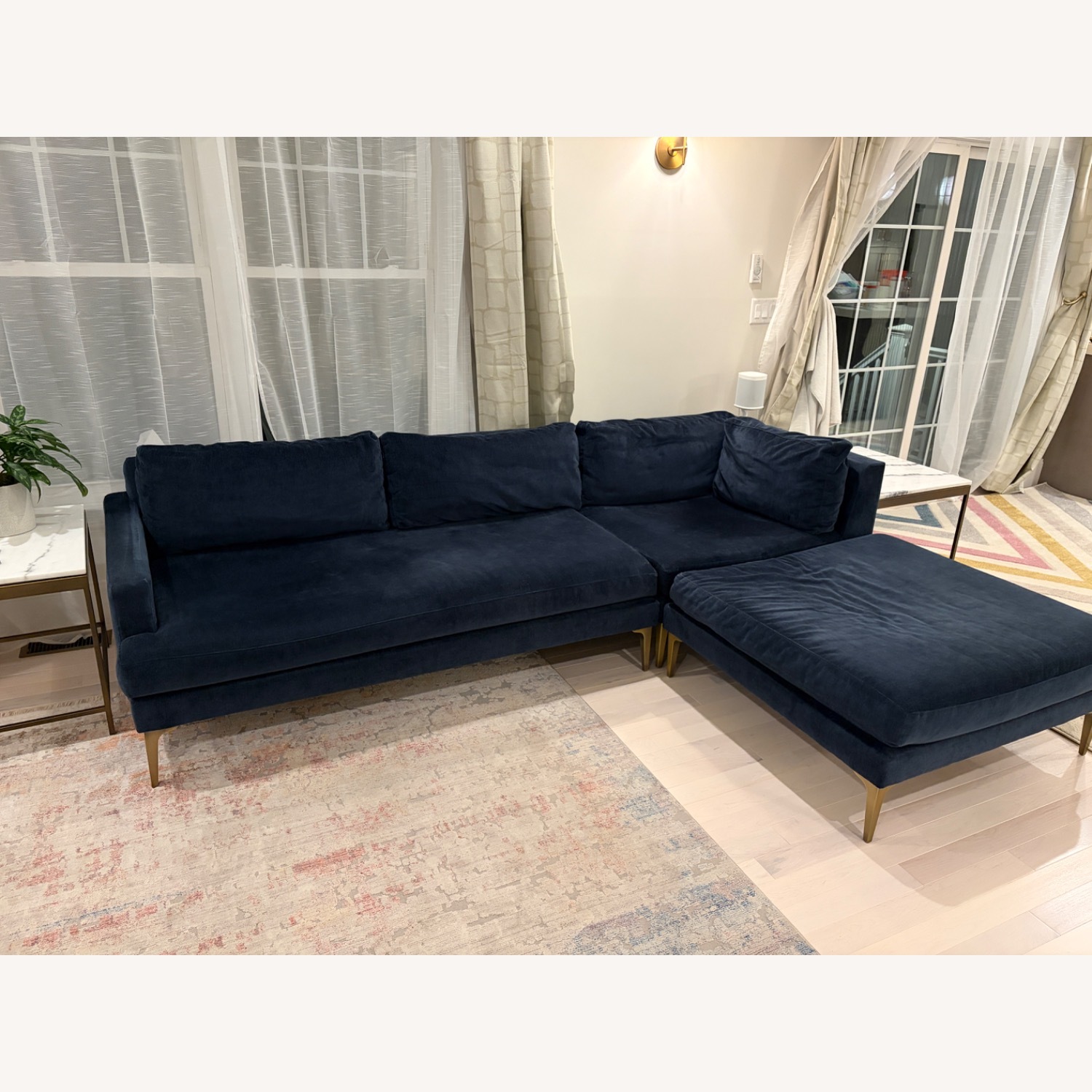 West Elm Andes Blue Velvet 3+ Piece Sectional - image-4