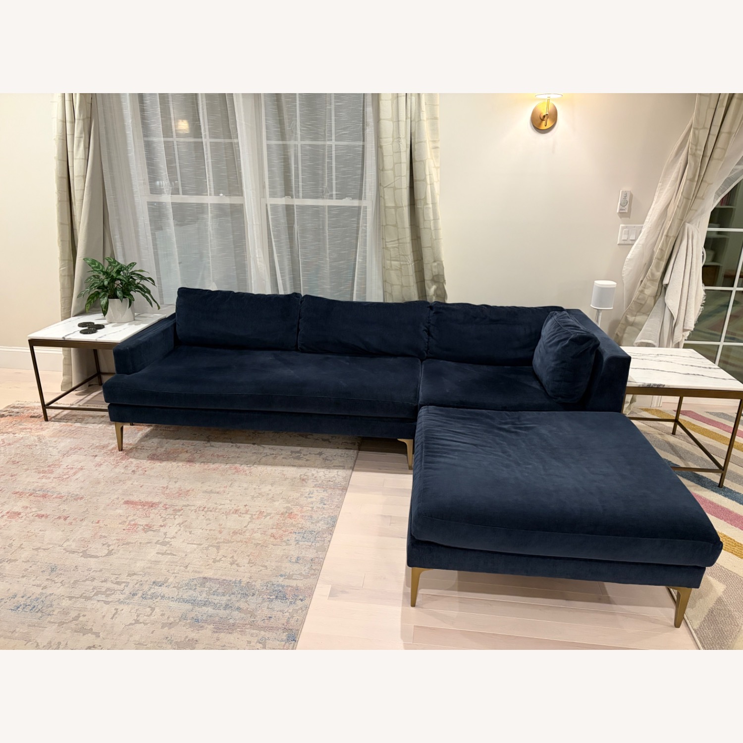West Elm Andes Blue Velvet 3+ Piece Sectional - image-1