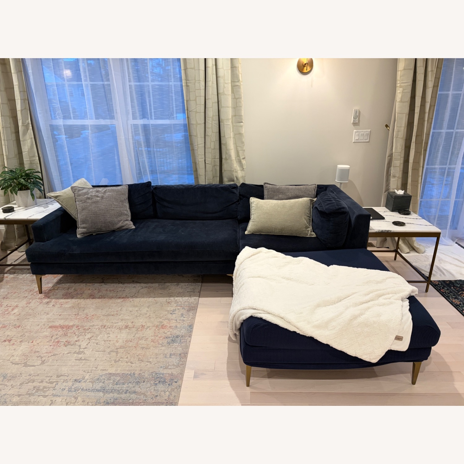 West Elm Andes Blue Velvet 3+ Piece Sectional - image-6