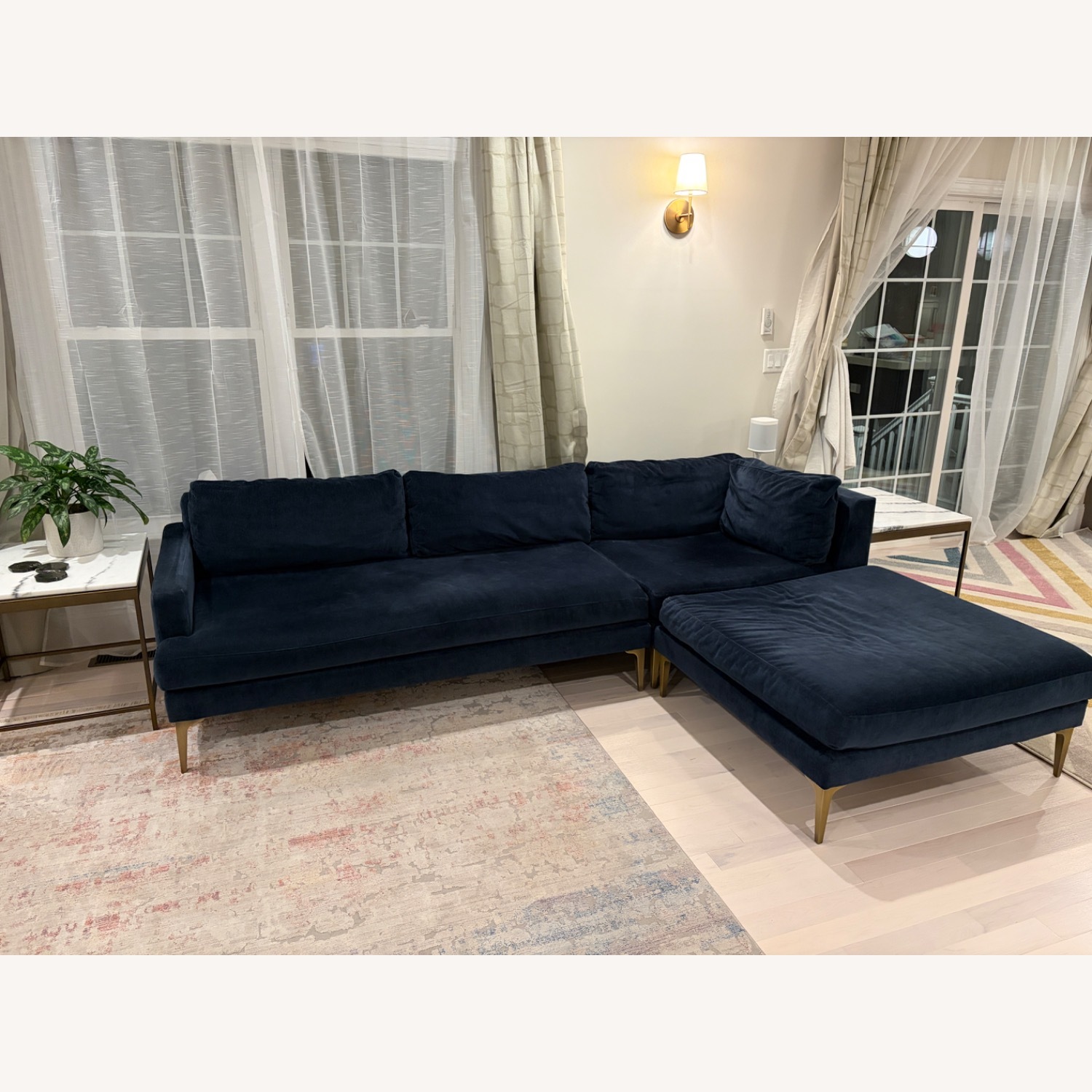 West Elm Andes Blue Velvet 3+ Piece Sectional - image-2