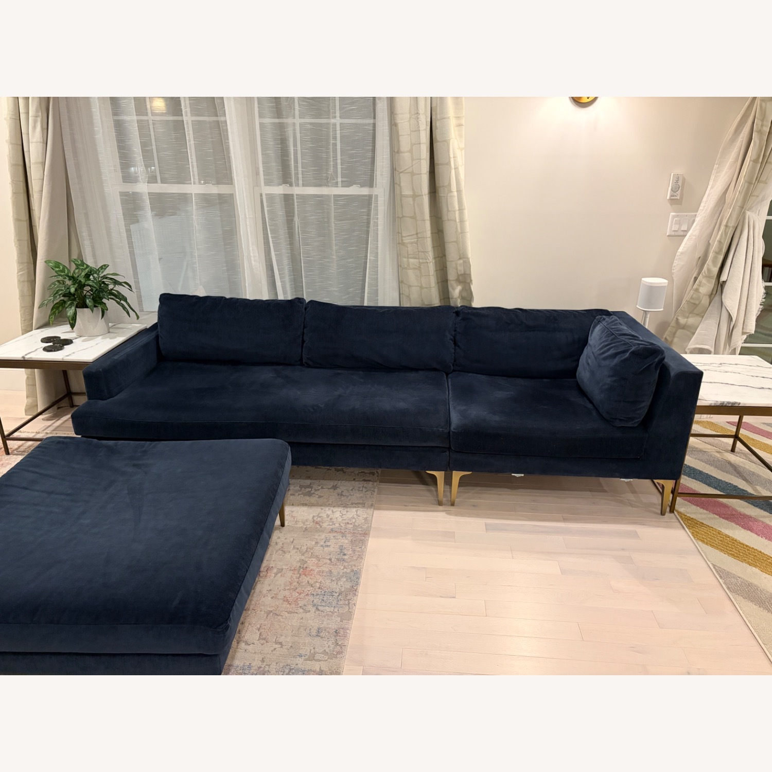 West Elm Andes Blue Velvet 3+ Piece Sectional - image-3