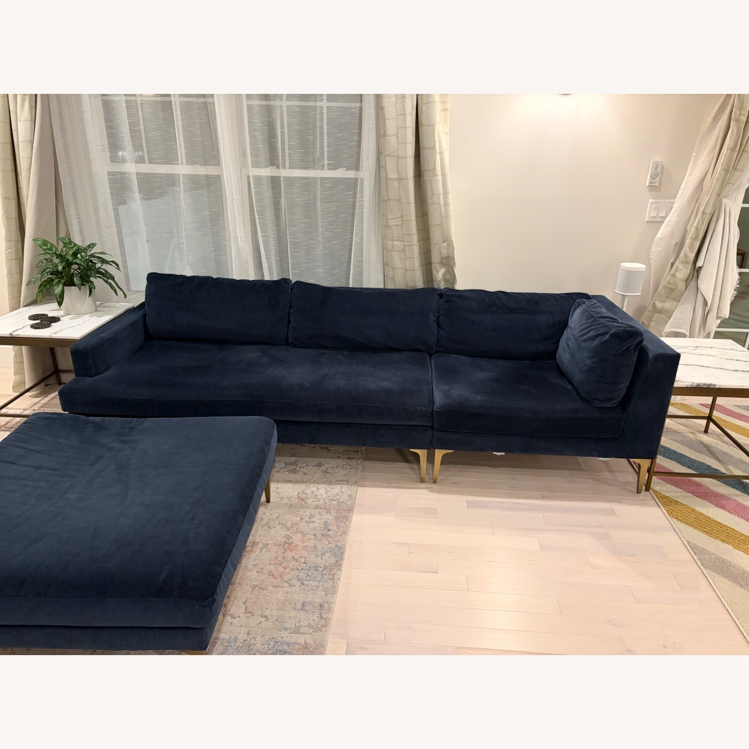 West Elm Andes Blue Velvet 3+ Piece Sectional - image-5