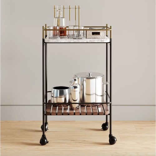 Used West Elm Eclipse Bar Cart, Marble, Cool Walnut for sale on AptDeco