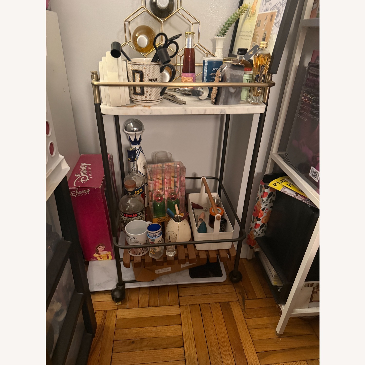 West Elm Eclipse Bar Cart, Marble, Cool Walnut - image-7