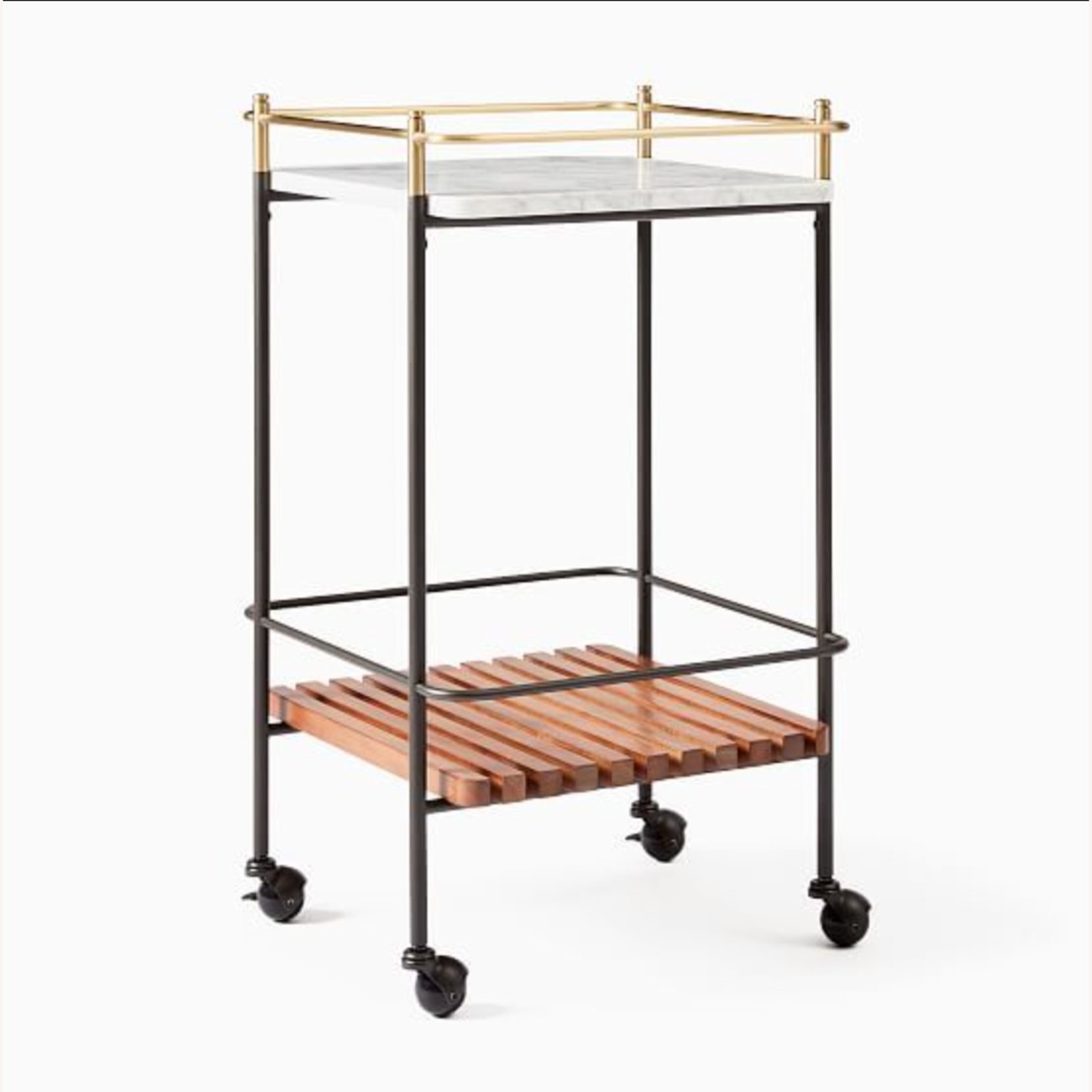 West Elm Eclipse Bar Cart, Marble, Cool Walnut - image-5