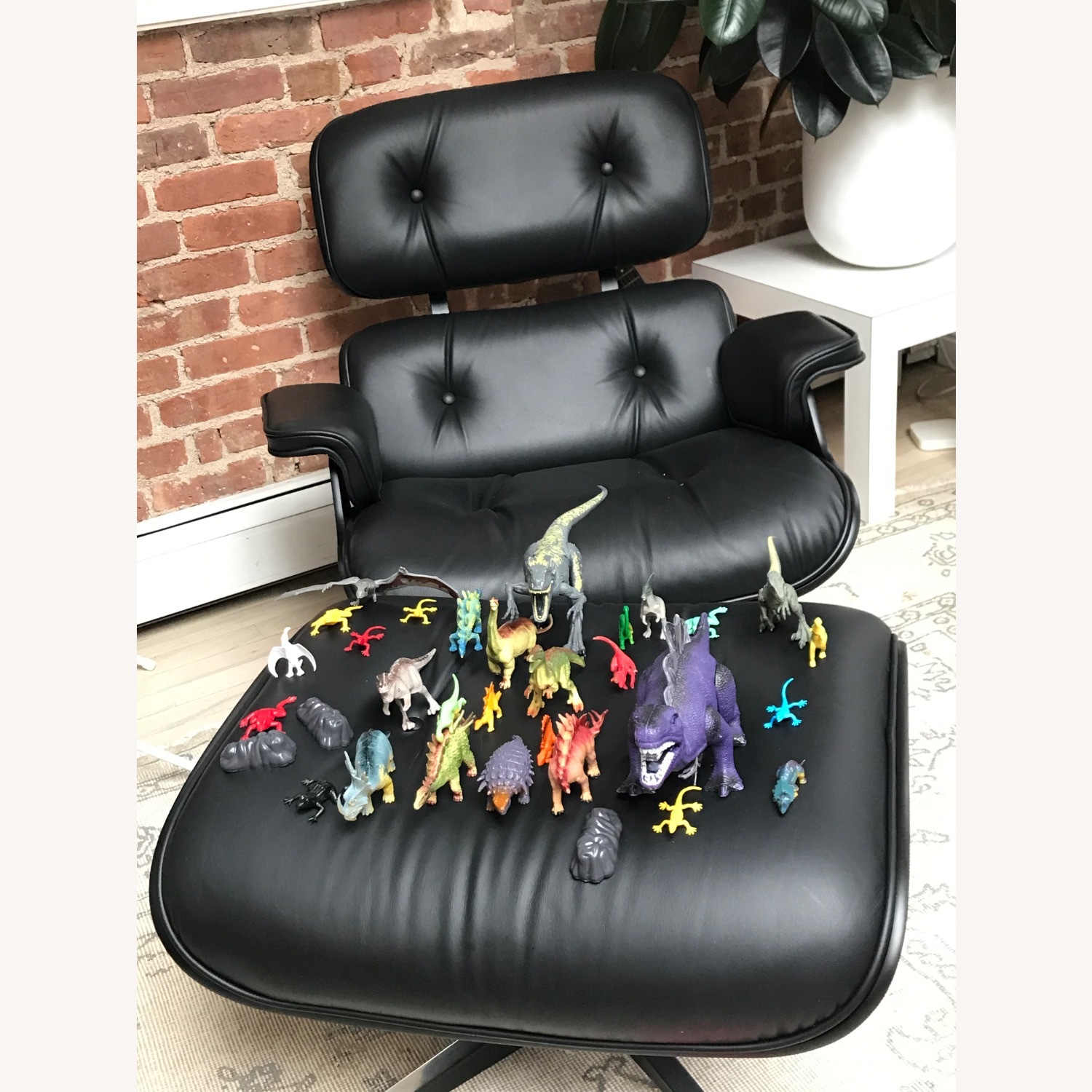 Eames Office Black Leather Chair with Ottoman - image-3