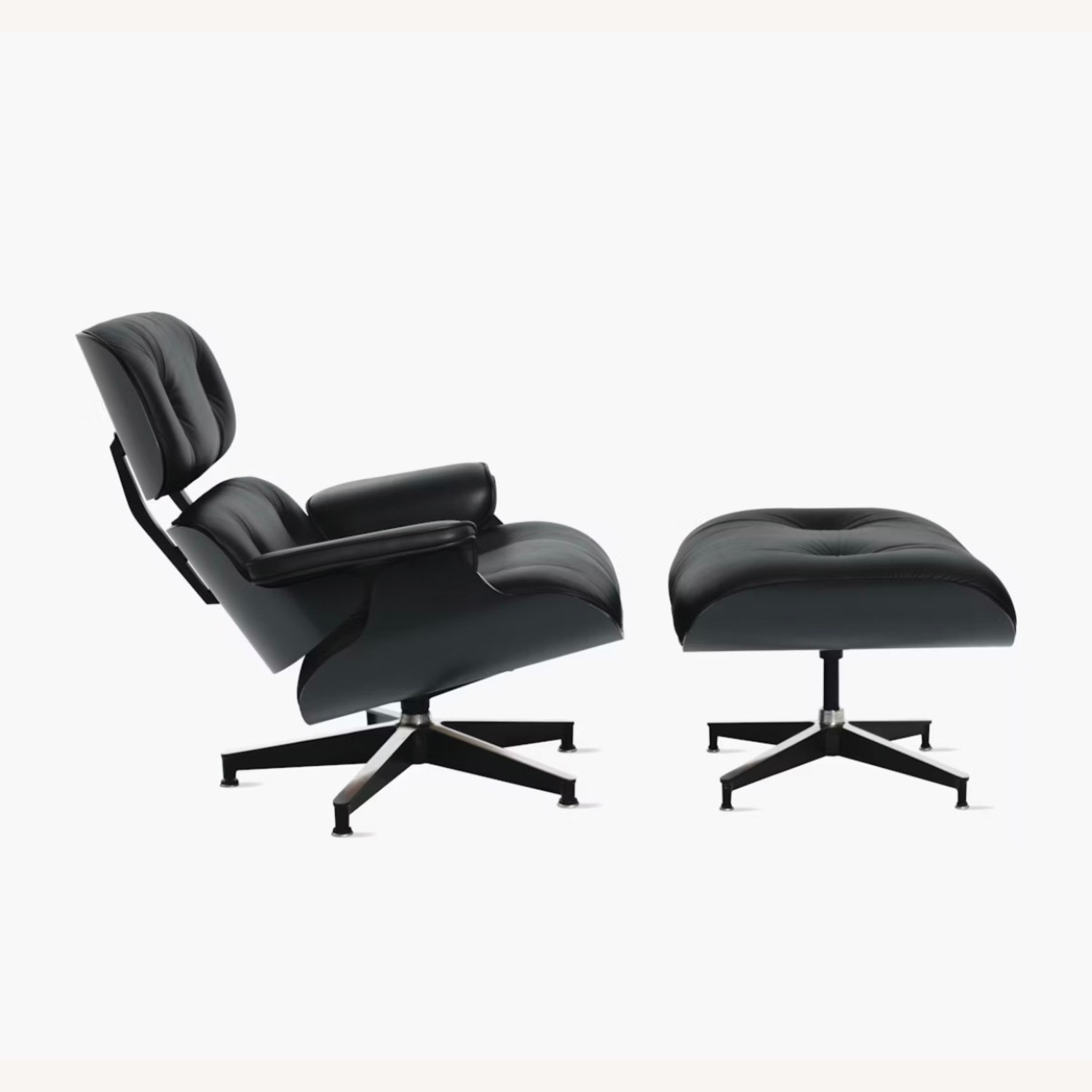 Eames Office Black Leather Chair with Ottoman - image-1
