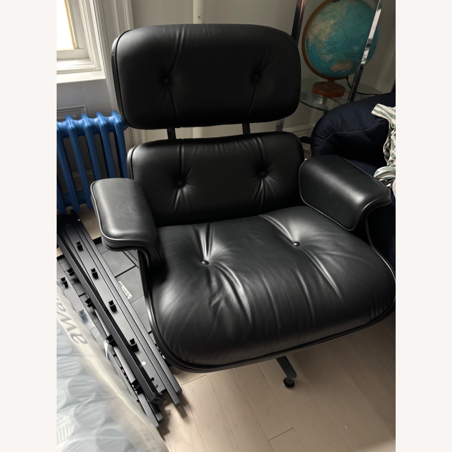 Eames Office Black Leather Chair with Ottoman - image-4