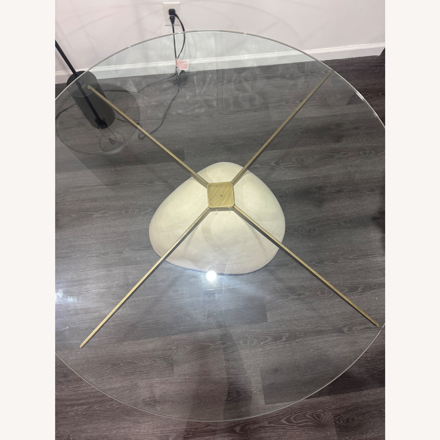 CB2 Stone 47" Round White Concrete Dining Table With Glass Top - image-4