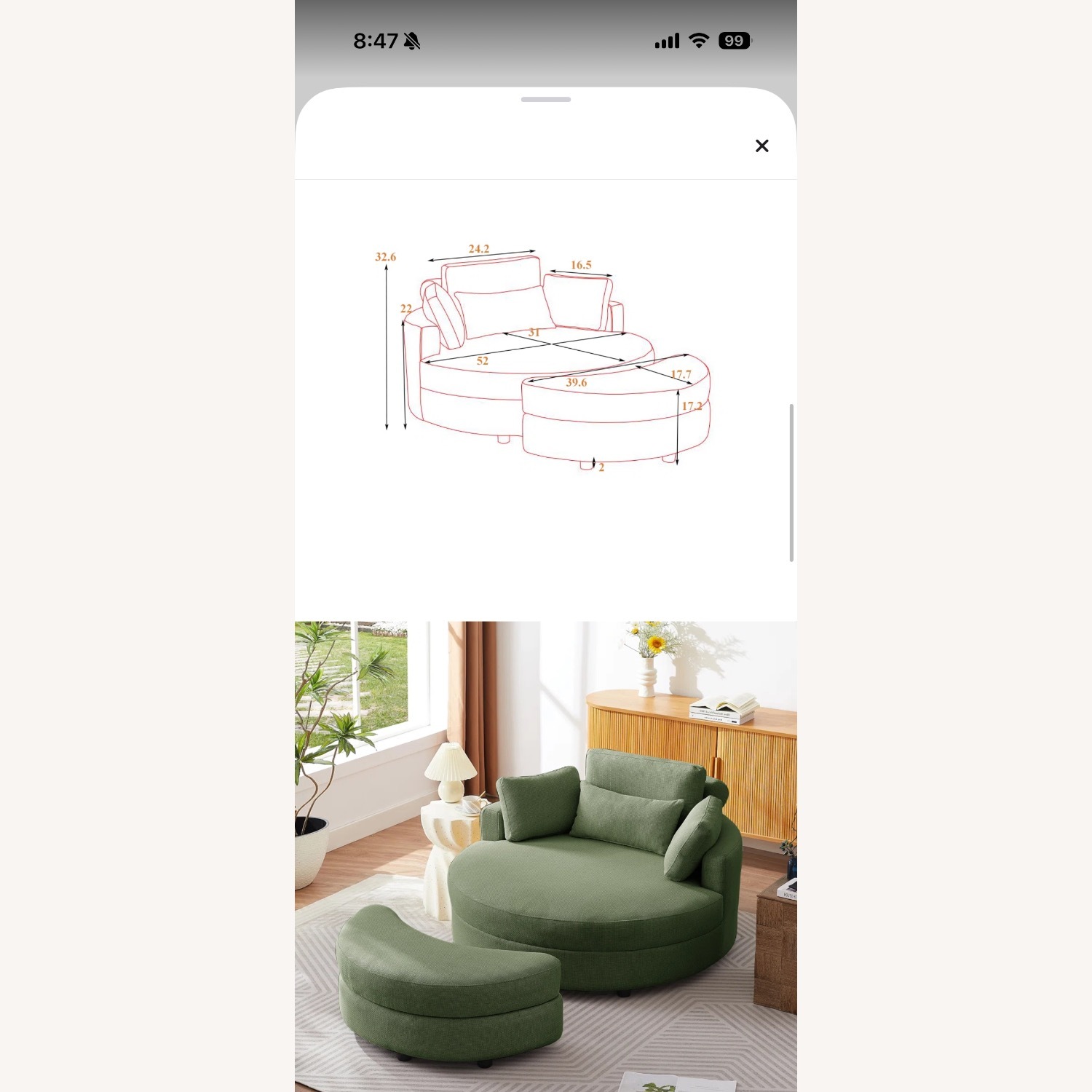 Wayfair Green Barrel Chair with Ottoman  - image-3