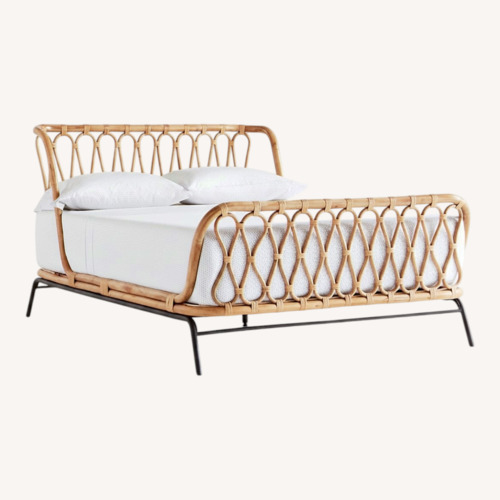 Used Crate & Barrel Rattan Natural Wood Full Bed for sale on AptDeco