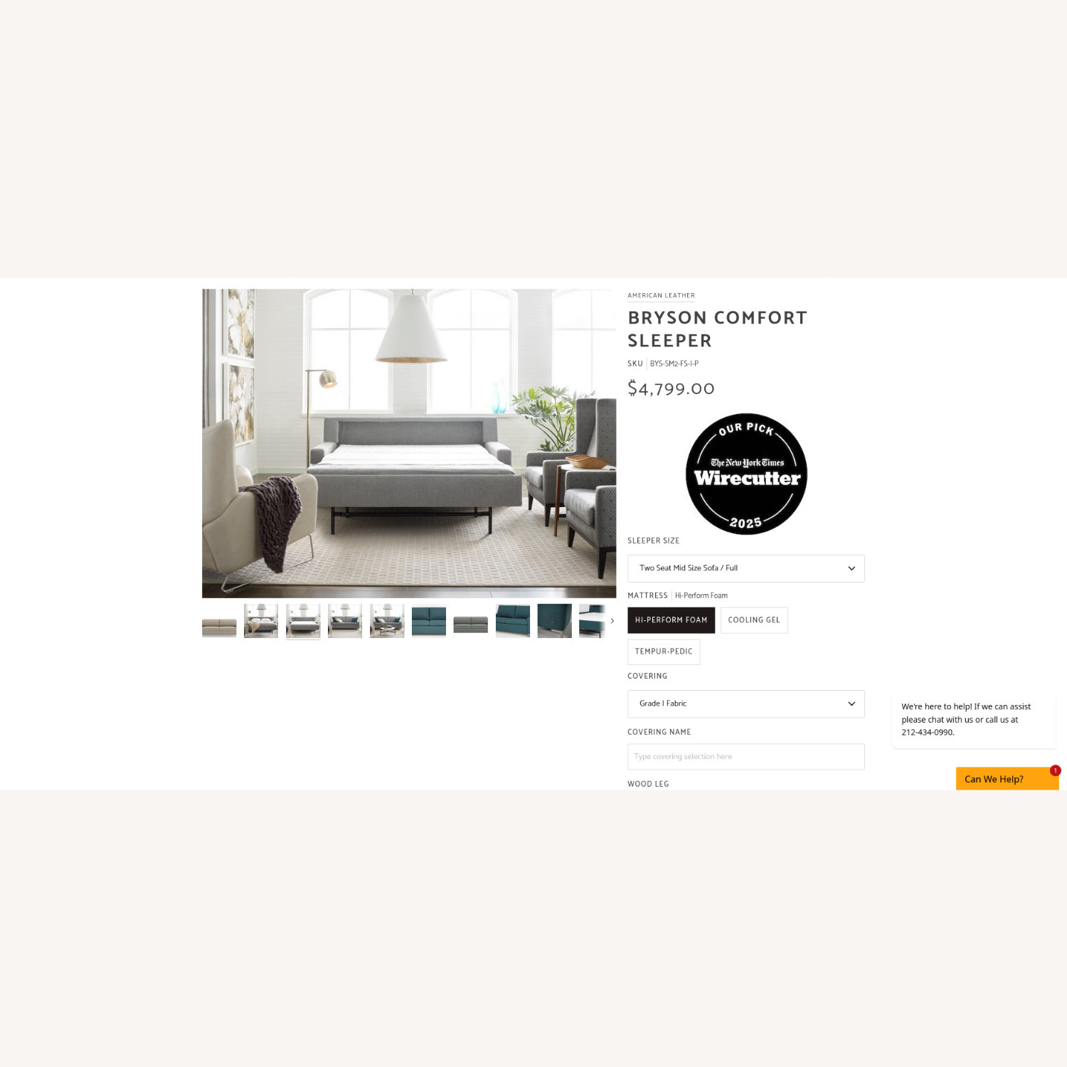 American Leather Bryson Natural Fabric Sleeper Sofa - image-1