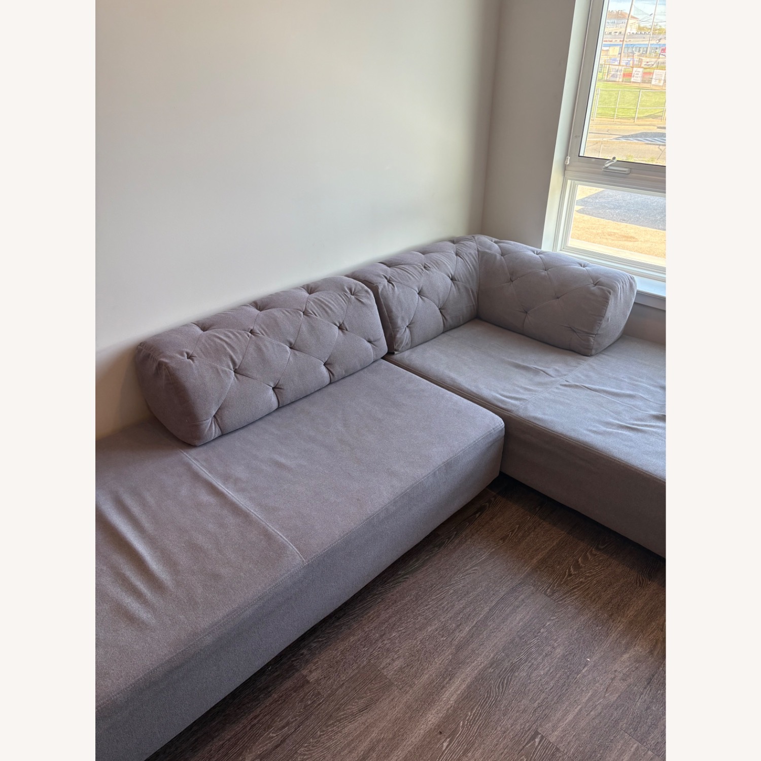 West Elm Tufted Tillary Light Gray Fabric 2 Piece Sectional - image-2