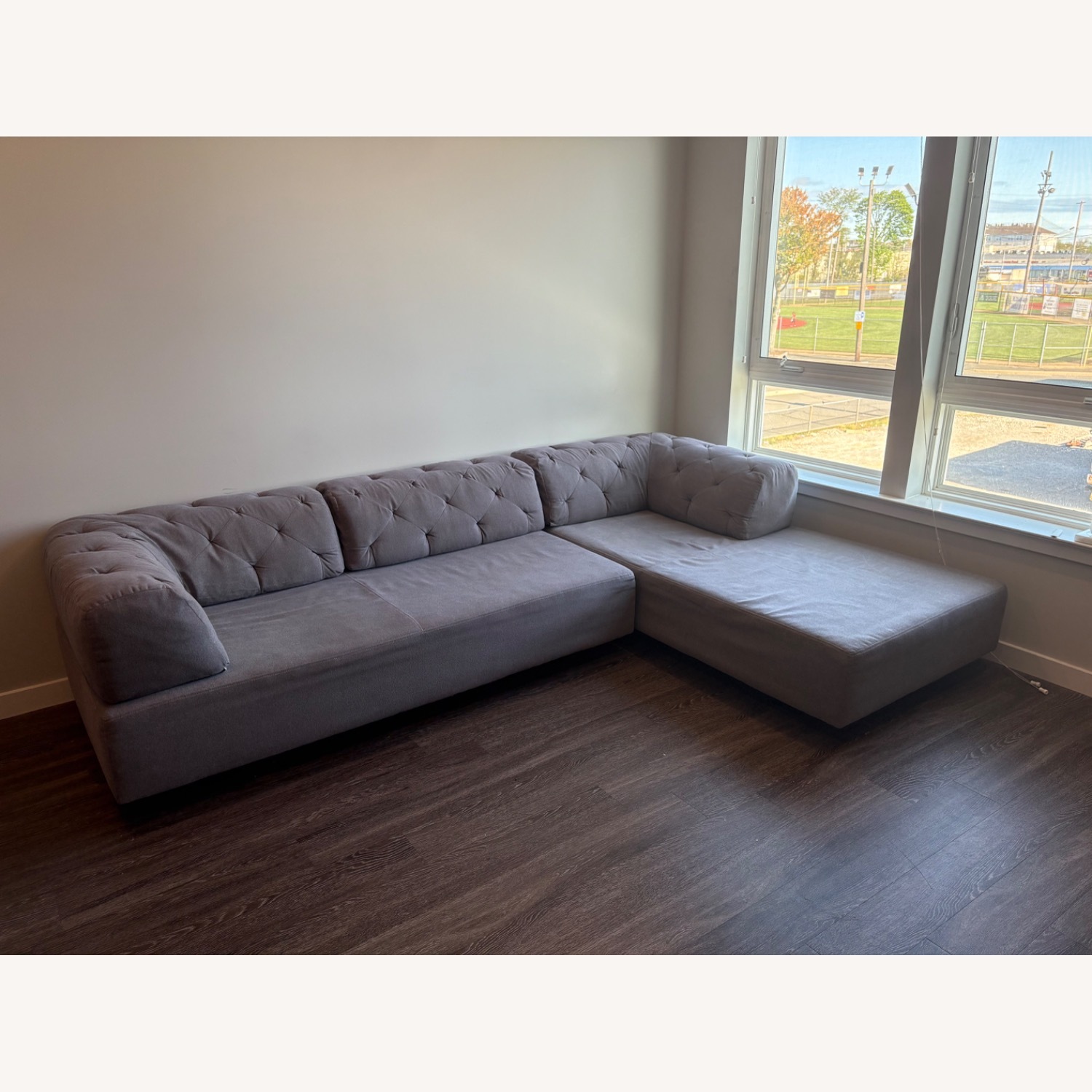 West Elm Tufted Tillary Light Gray Fabric 2 Piece Sectional - image-1