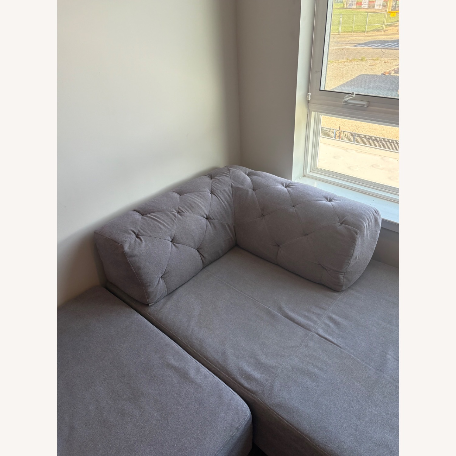 West Elm Tufted Tillary Light Gray Fabric 2 Piece Sectional - image-3
