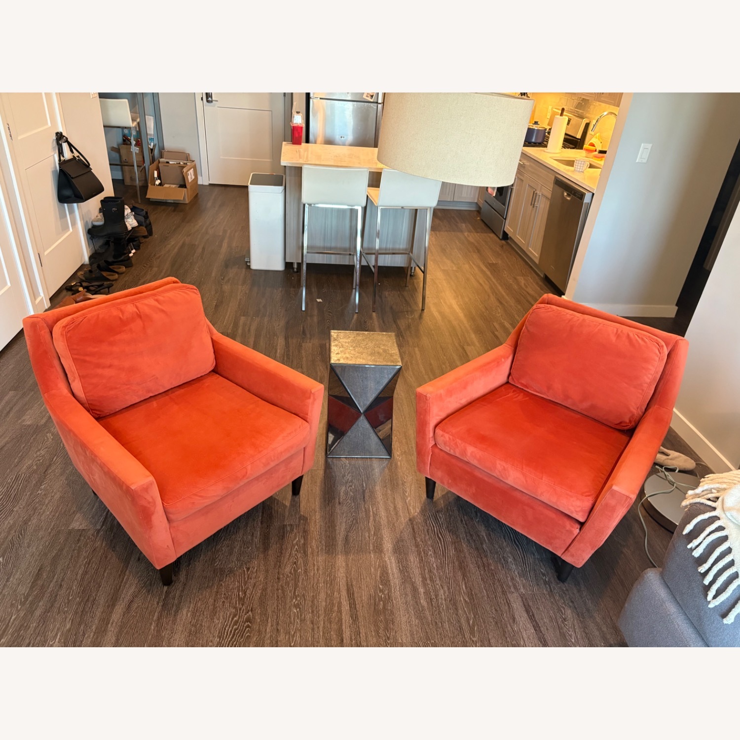 West Elm Orange Velvet Armchair Set - image-3