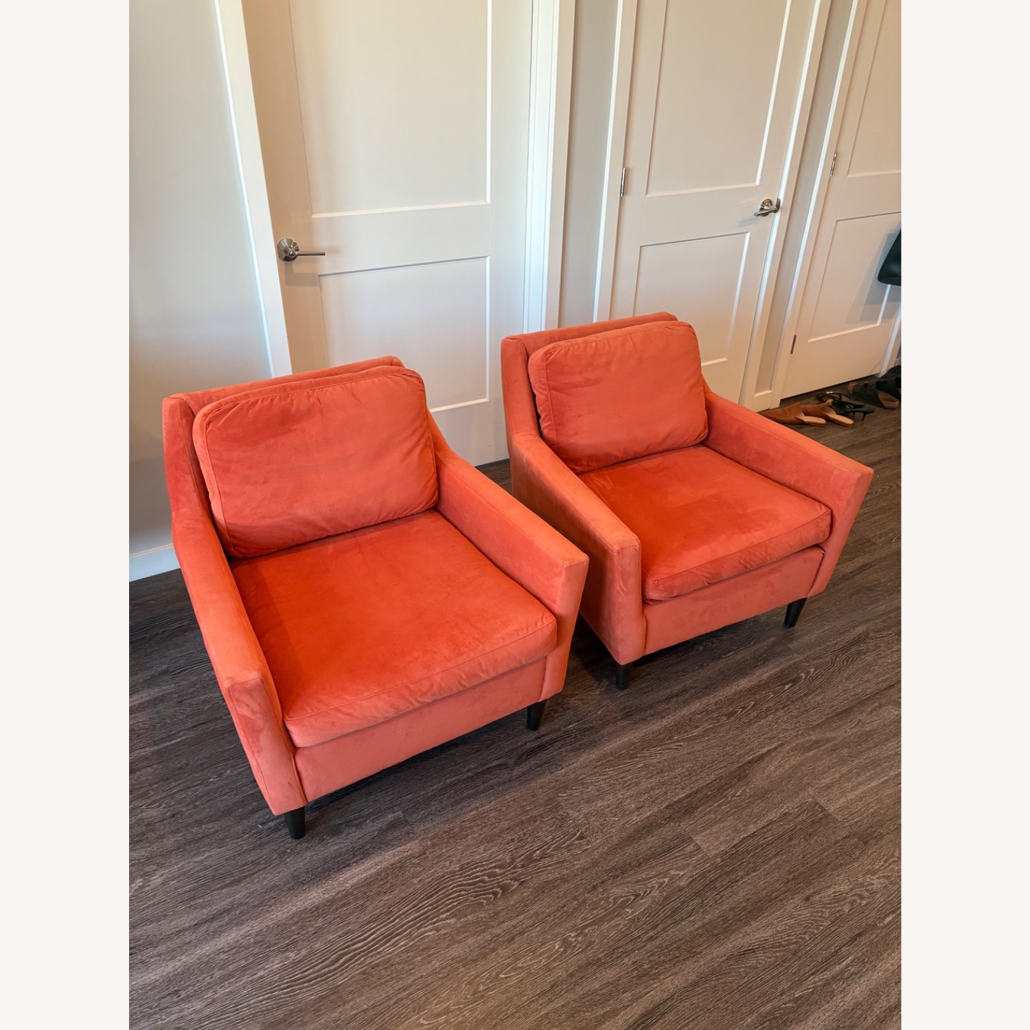 West Elm Orange Velvet Armchair Set - image-1