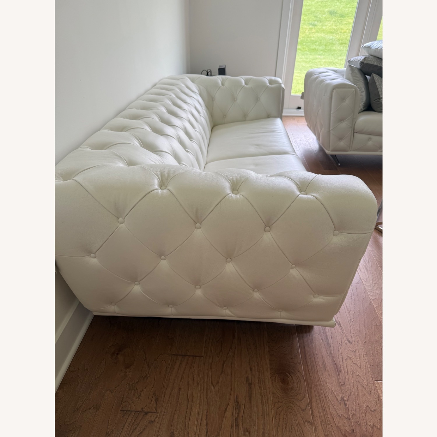 White Leather 3 Seater Sofa - image-2