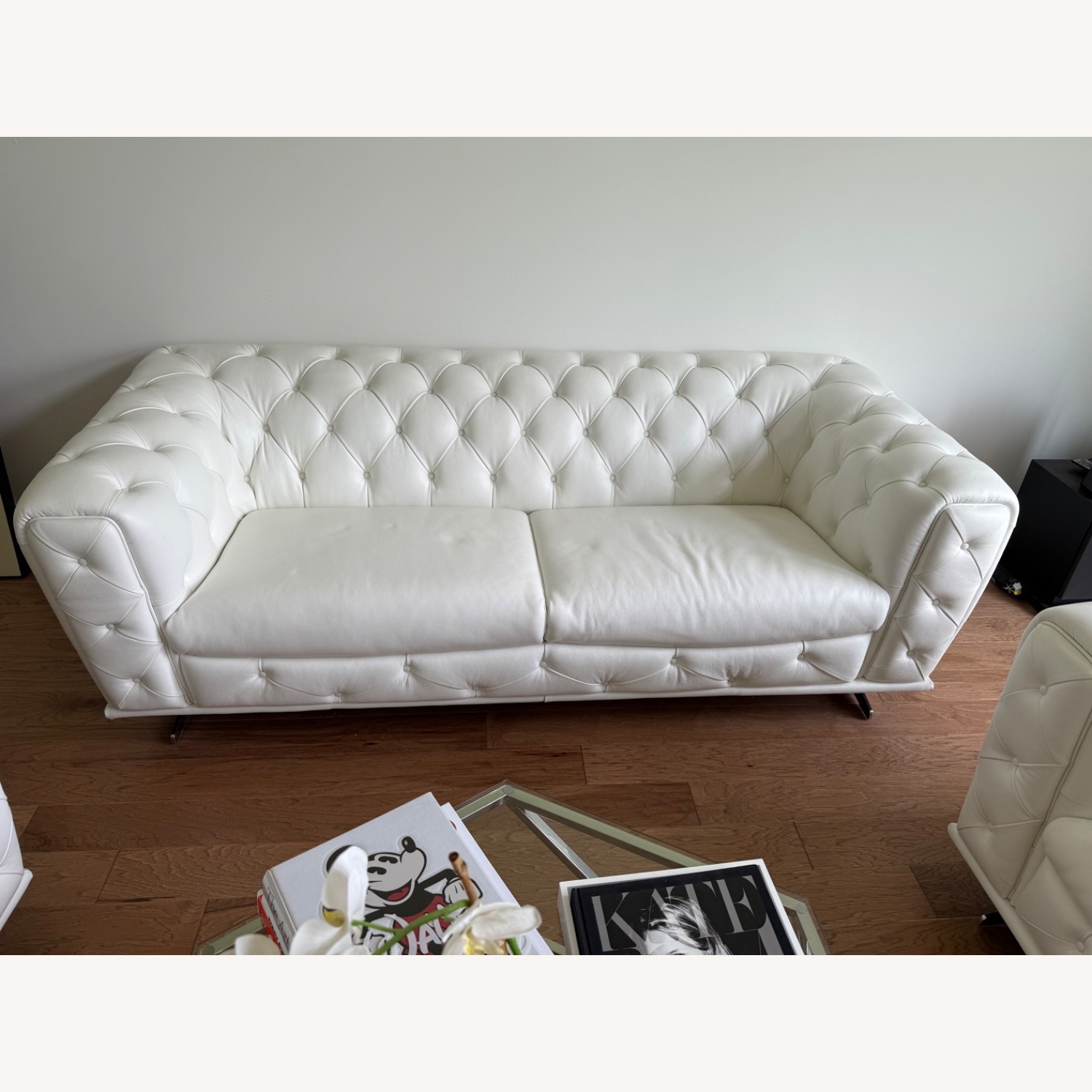 White Leather 3 Seater Sofa - image-1