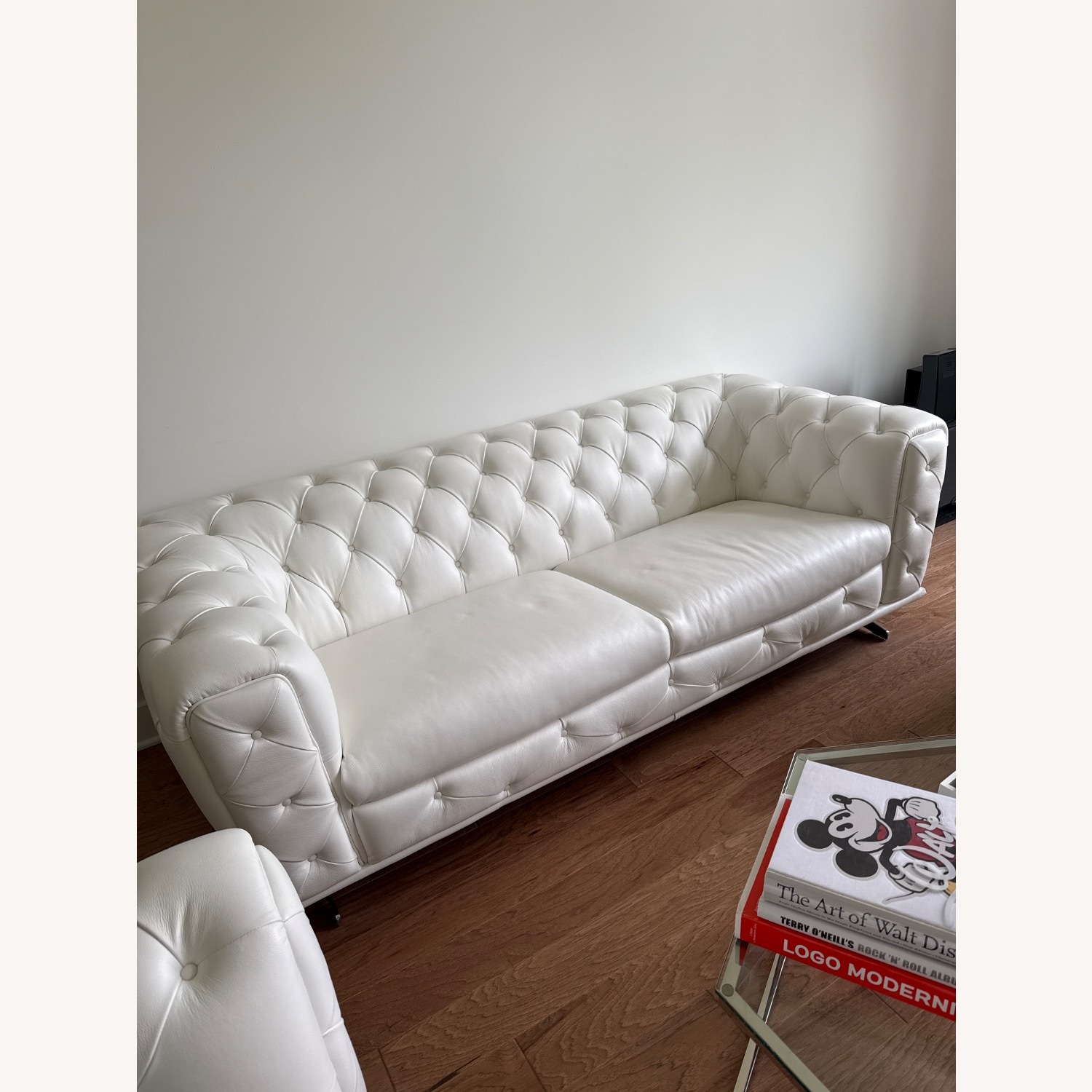 White Leather 3 Seater Sofa - image-3