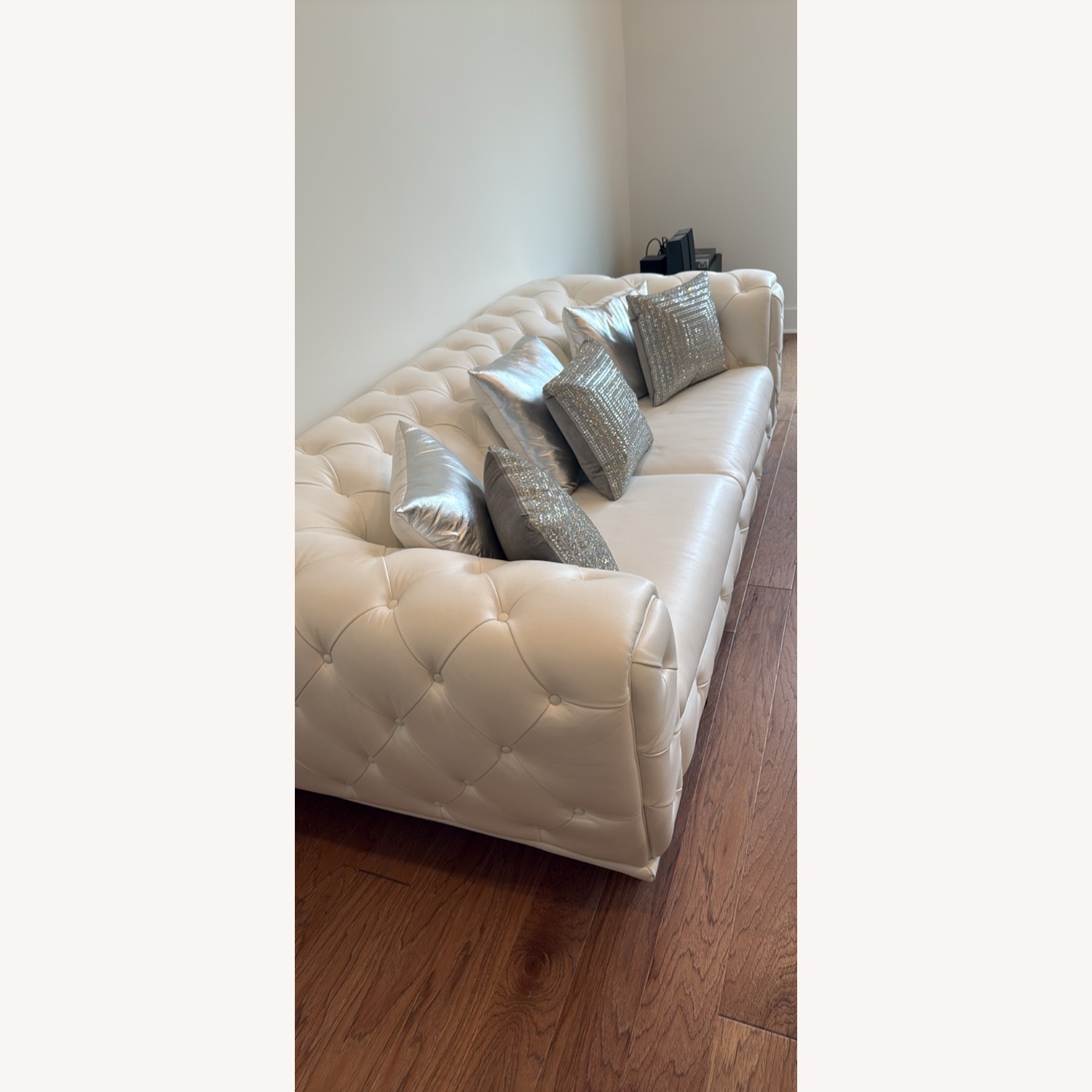 White Leather 3 Seater Sofa - image-5
