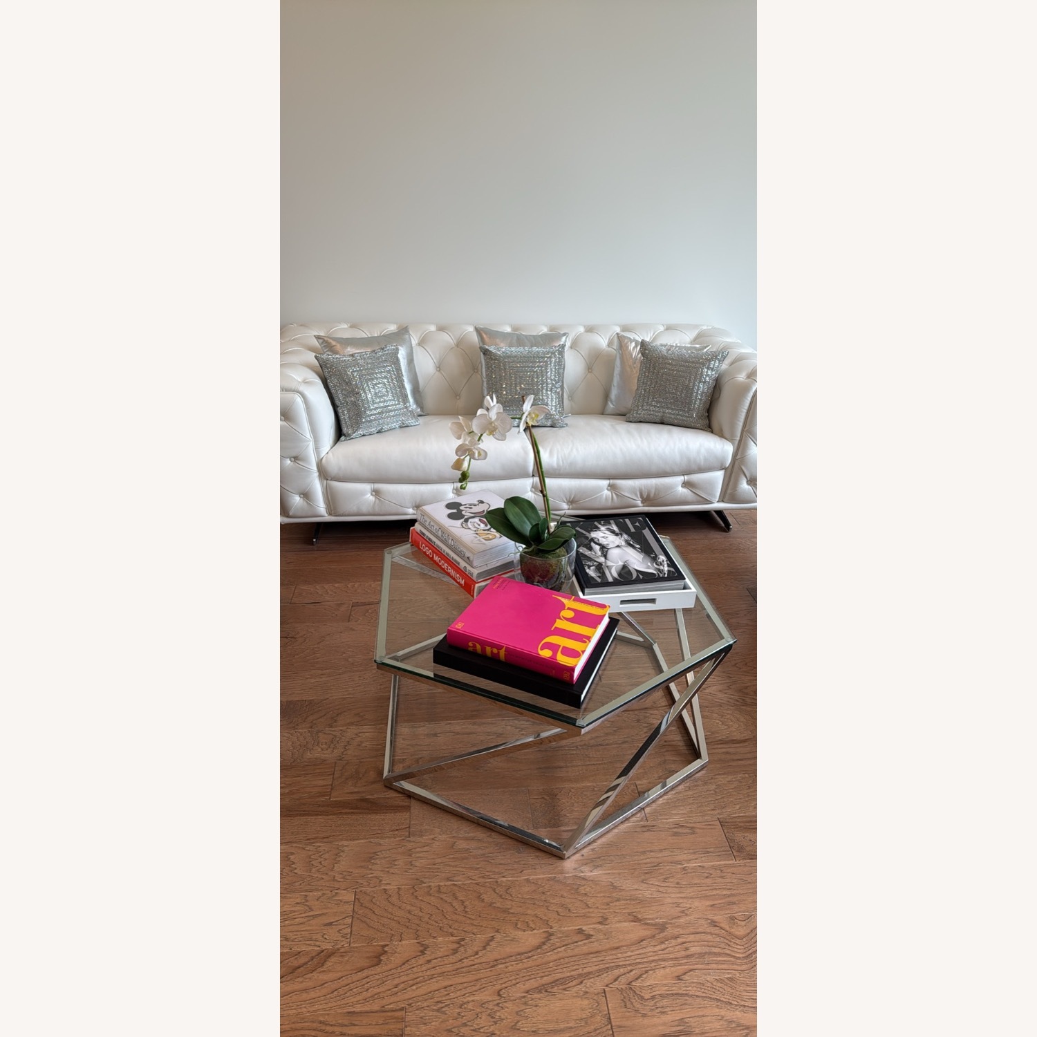 White Leather 3 Seater Sofa - image-4