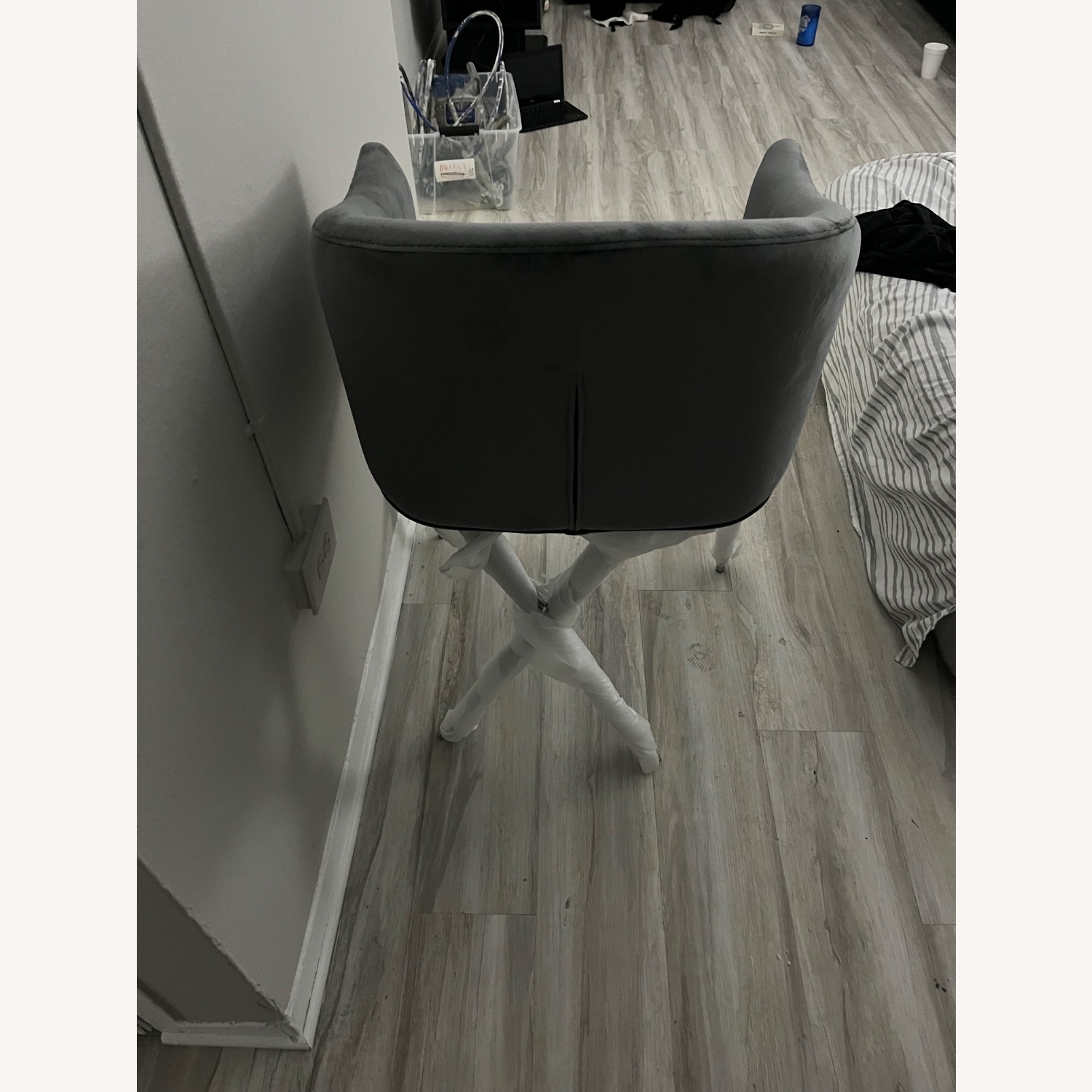 Living Spaces Dark Gray Velvet Stool Chrome Legs - image-3