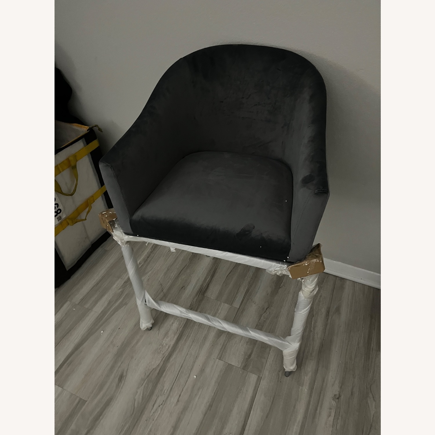 Living Spaces Dark Gray Velvet Stool Chrome Legs - image-5