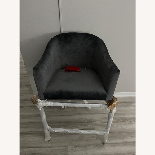Used Living Spaces Dark Gray Velvet Stool Chrome Legs for sale on AptDeco