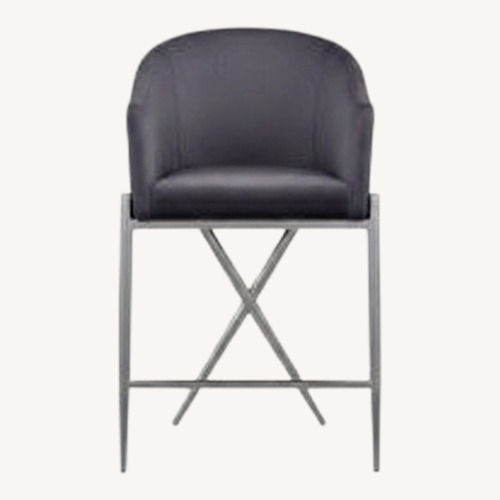 Used Living Spaces Dark Gray Velvet Stool Chrome Legs for sale on AptDeco