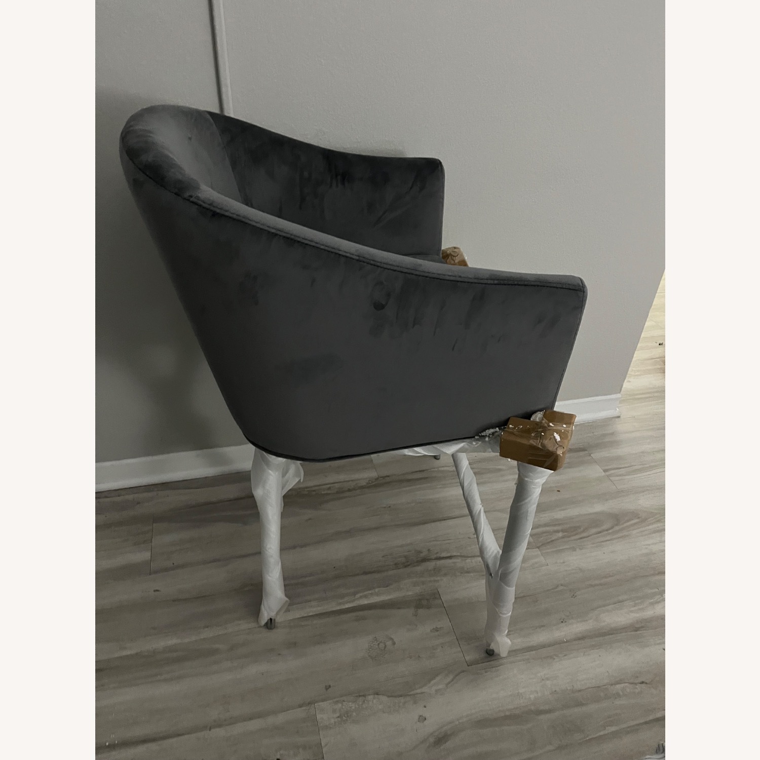 Living Spaces Dark Gray Velvet Stool Chrome Legs - image-2