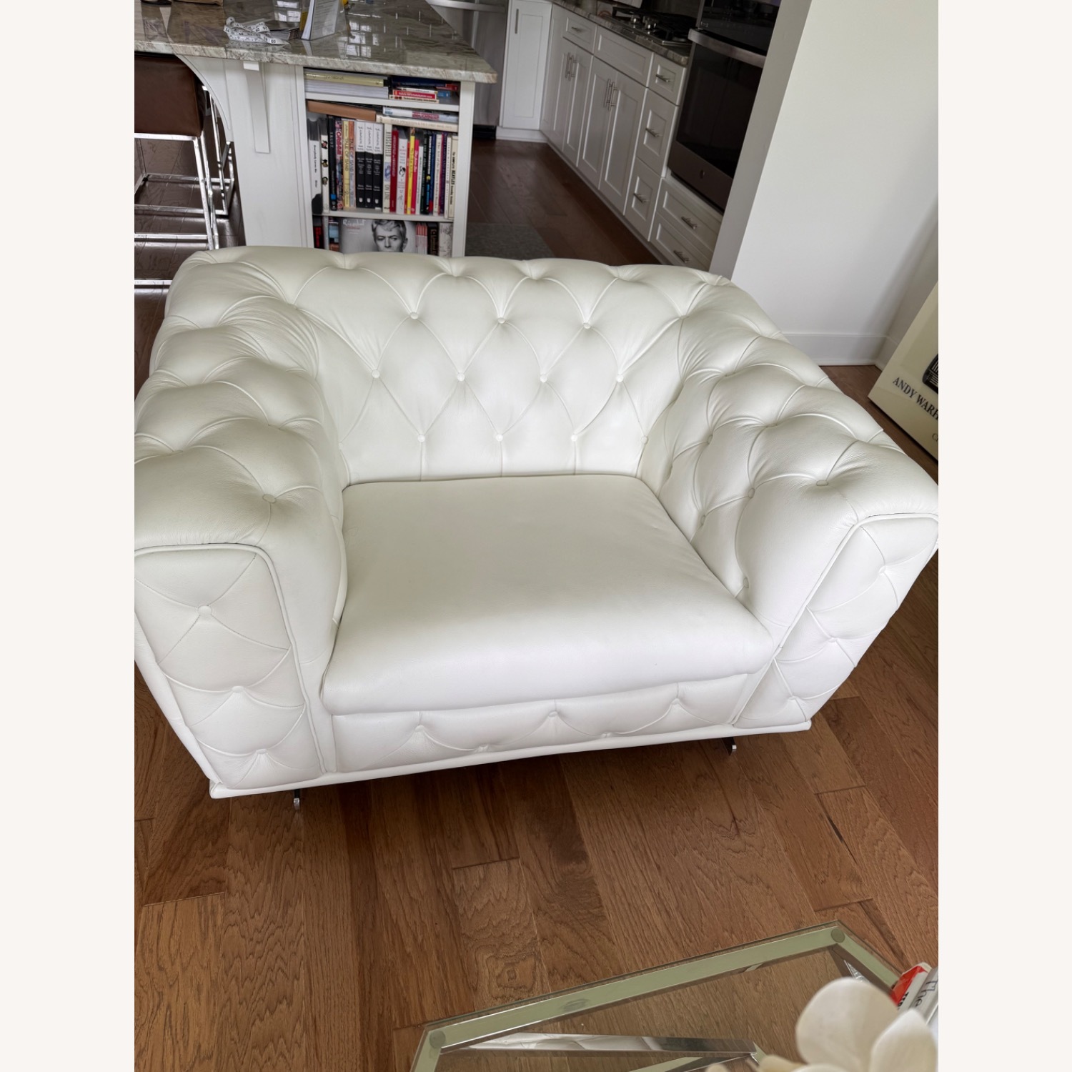 White Leather Tufted Chair - image-1