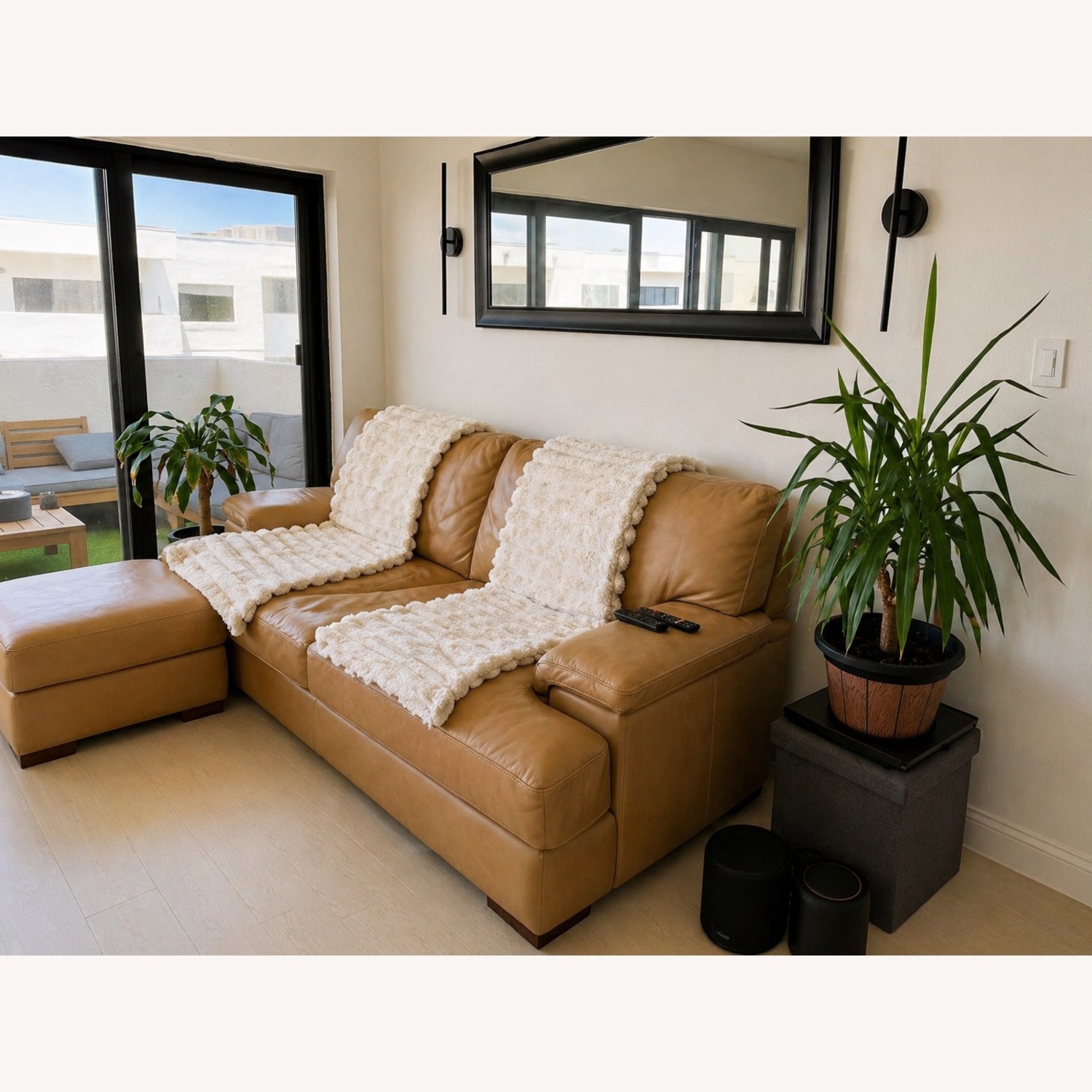 Genuine Leather Sofa Ottoman Camel Color  - image-3