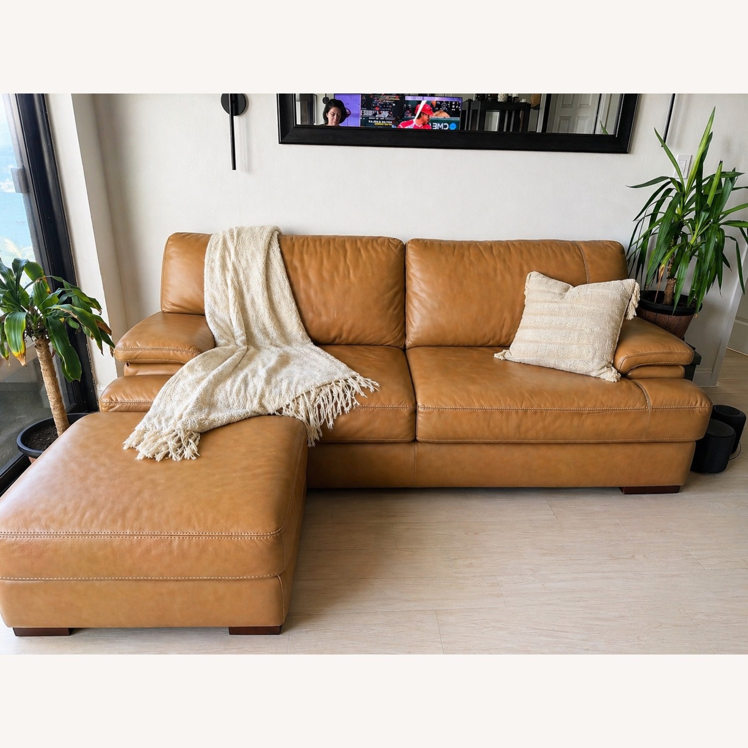 Genuine Leather Sofa Ottoman Camel Color  - image-2