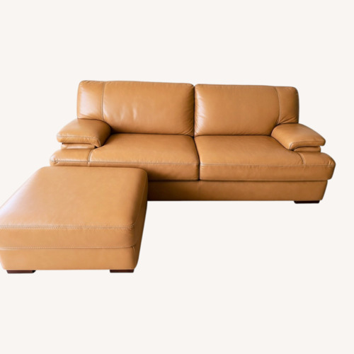 Used Genuine Leather Sofa Ottoman Camel Color  for sale on AptDeco