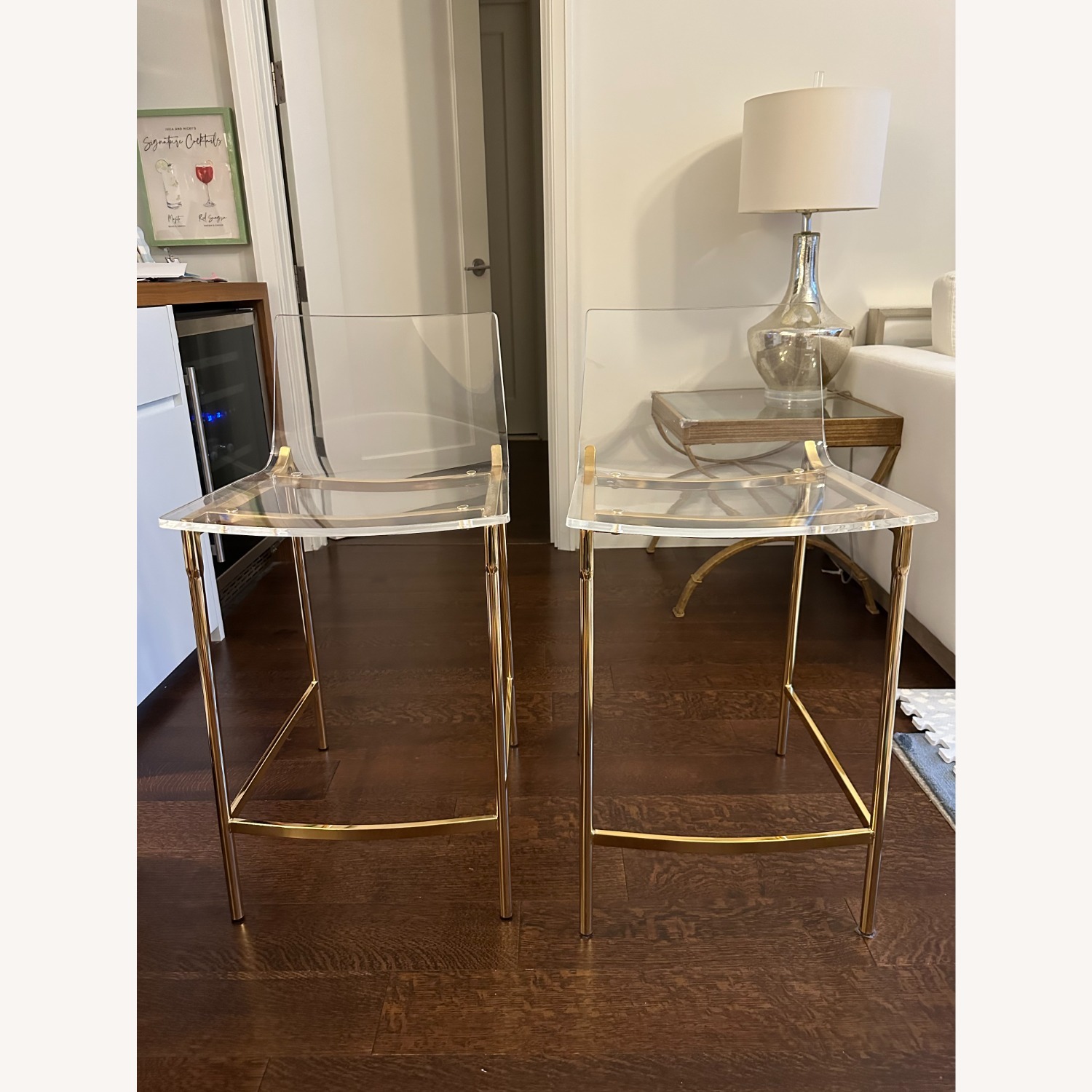 CB2 Chiaro Clear Acrylic Stool with Gold Legs - image-2