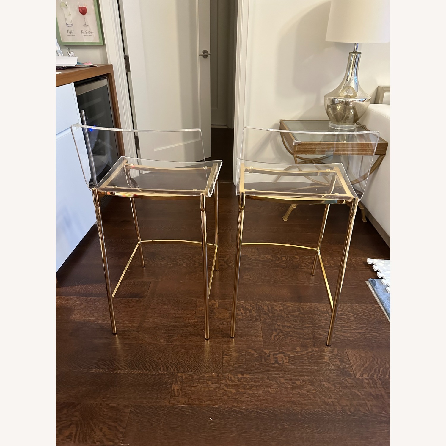 CB2 Chiaro Clear Acrylic Stool with Gold Legs - image-3