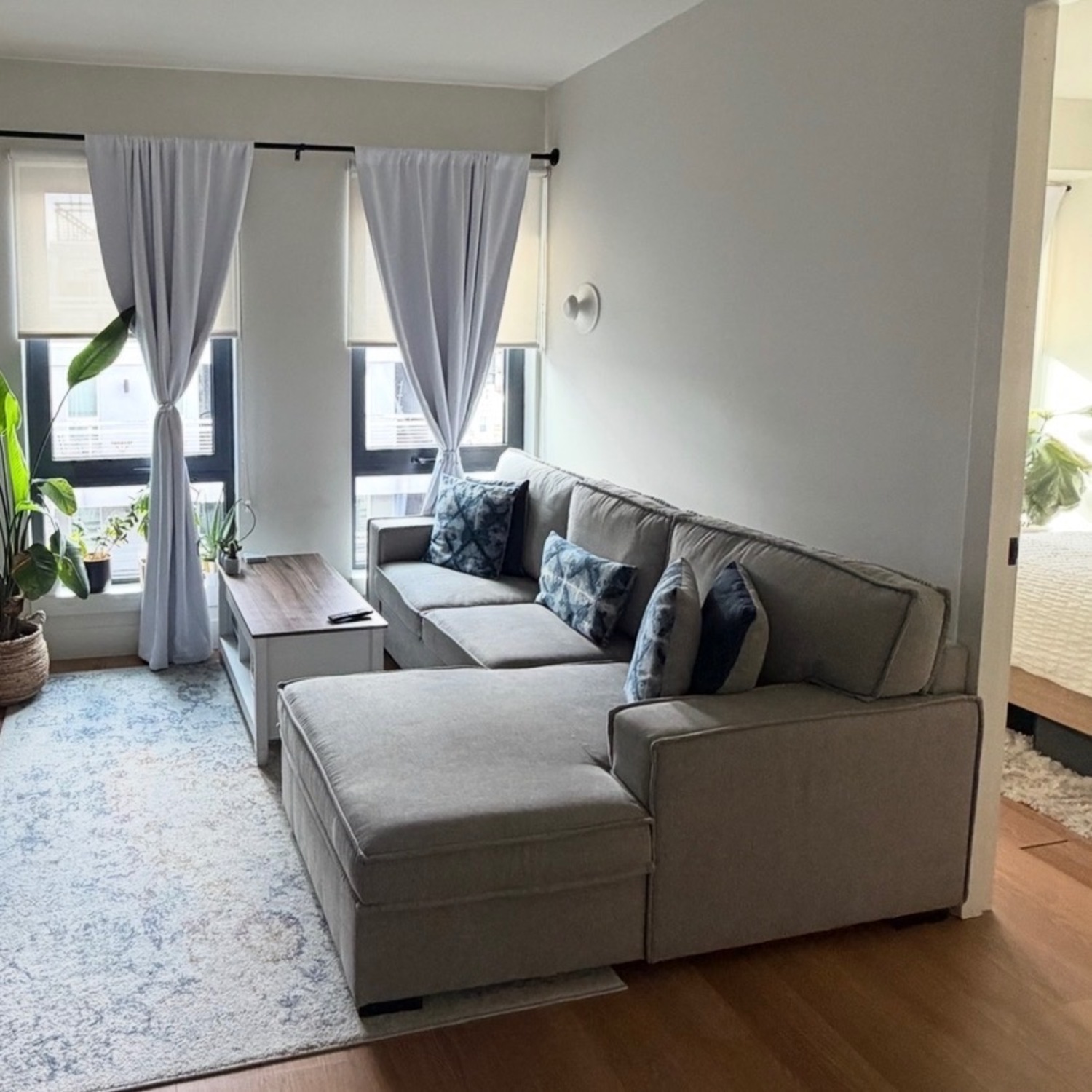 Bob's Discount Grey Sleeper Sofa with Chaise - image-1