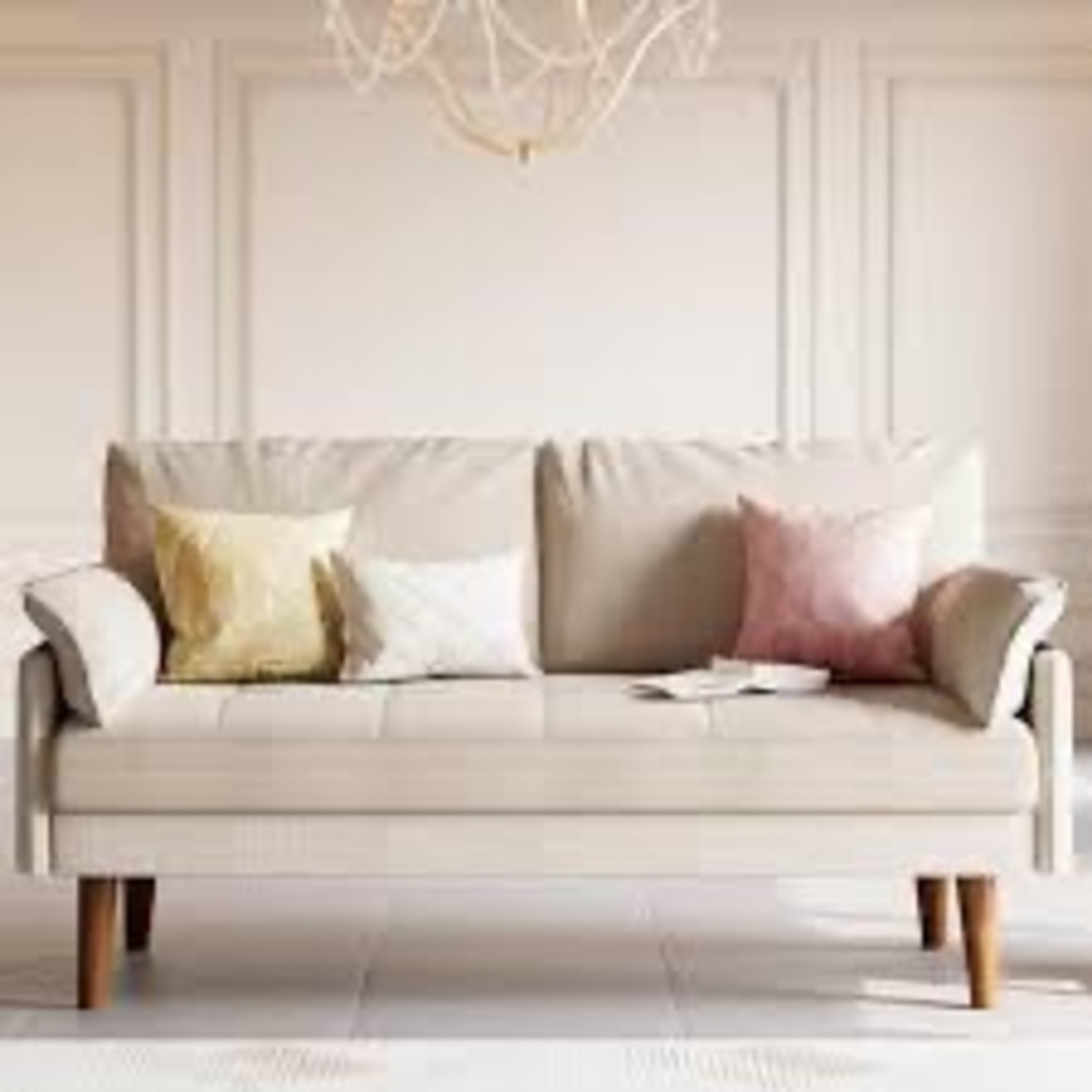 70" Beige Loveseat Sofa with 2 USB Ports - image-1