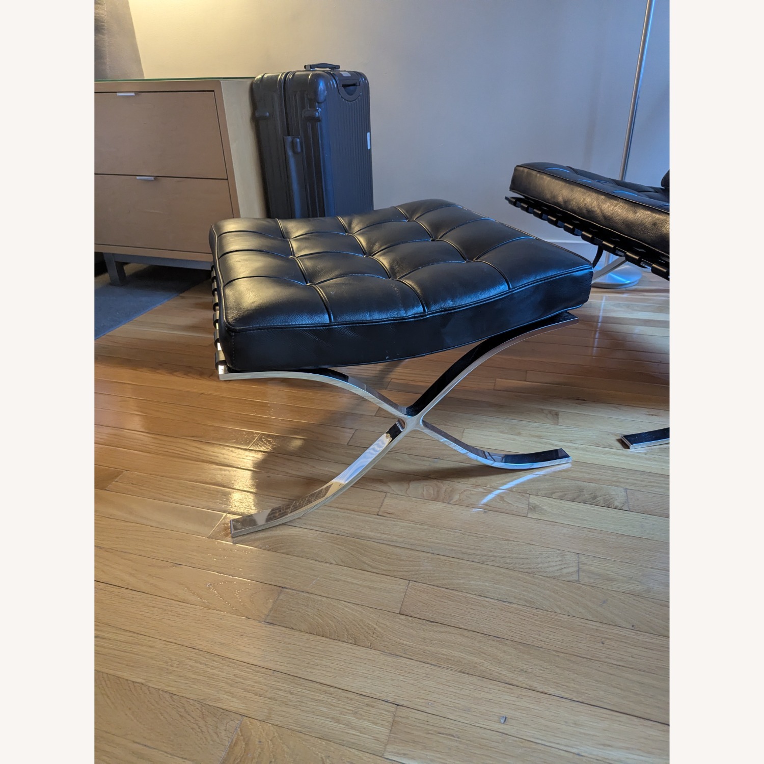 Knoll Barcelona Black Leather Chair and a Half - image-4