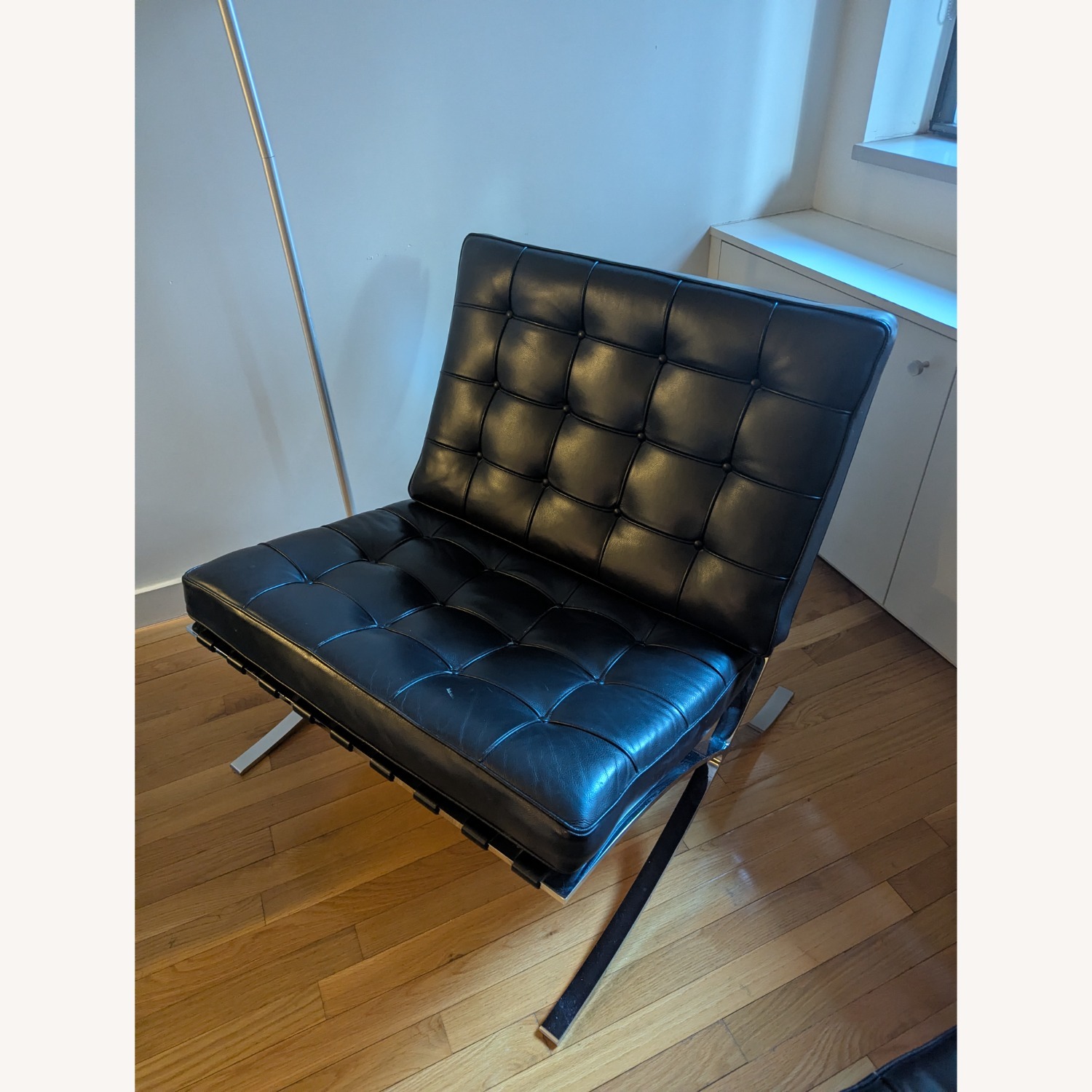 Knoll Barcelona Black Leather Chair and a Half - image-6