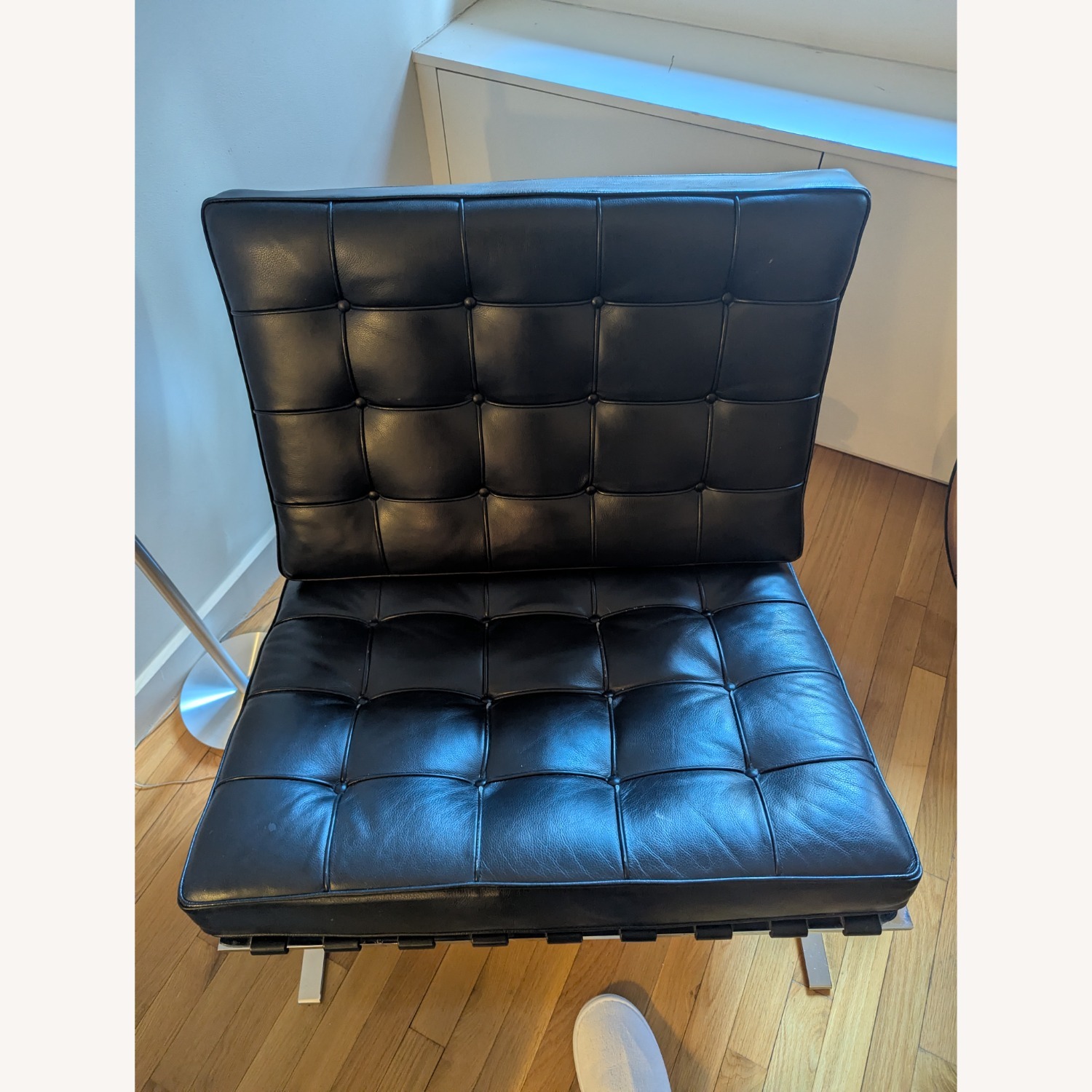 Knoll Barcelona Black Leather Chair and a Half - image-5