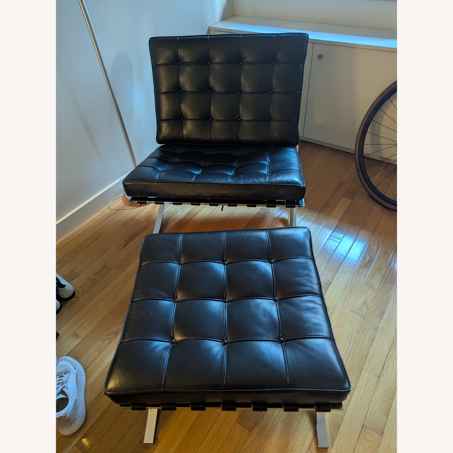 Knoll Barcelona Black Leather Chair and a Half - image-8