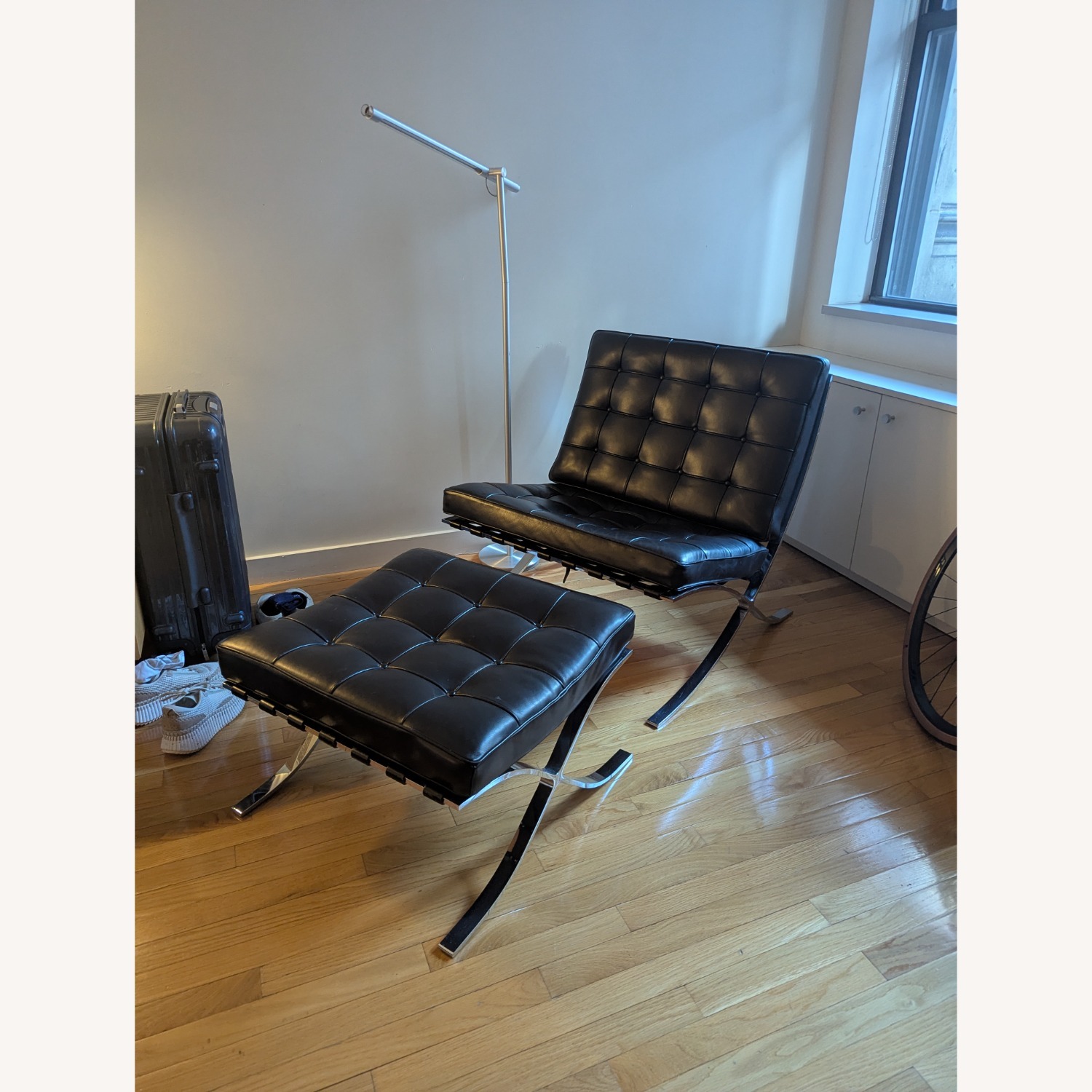 Knoll Barcelona Black Leather Chair and a Half - image-1