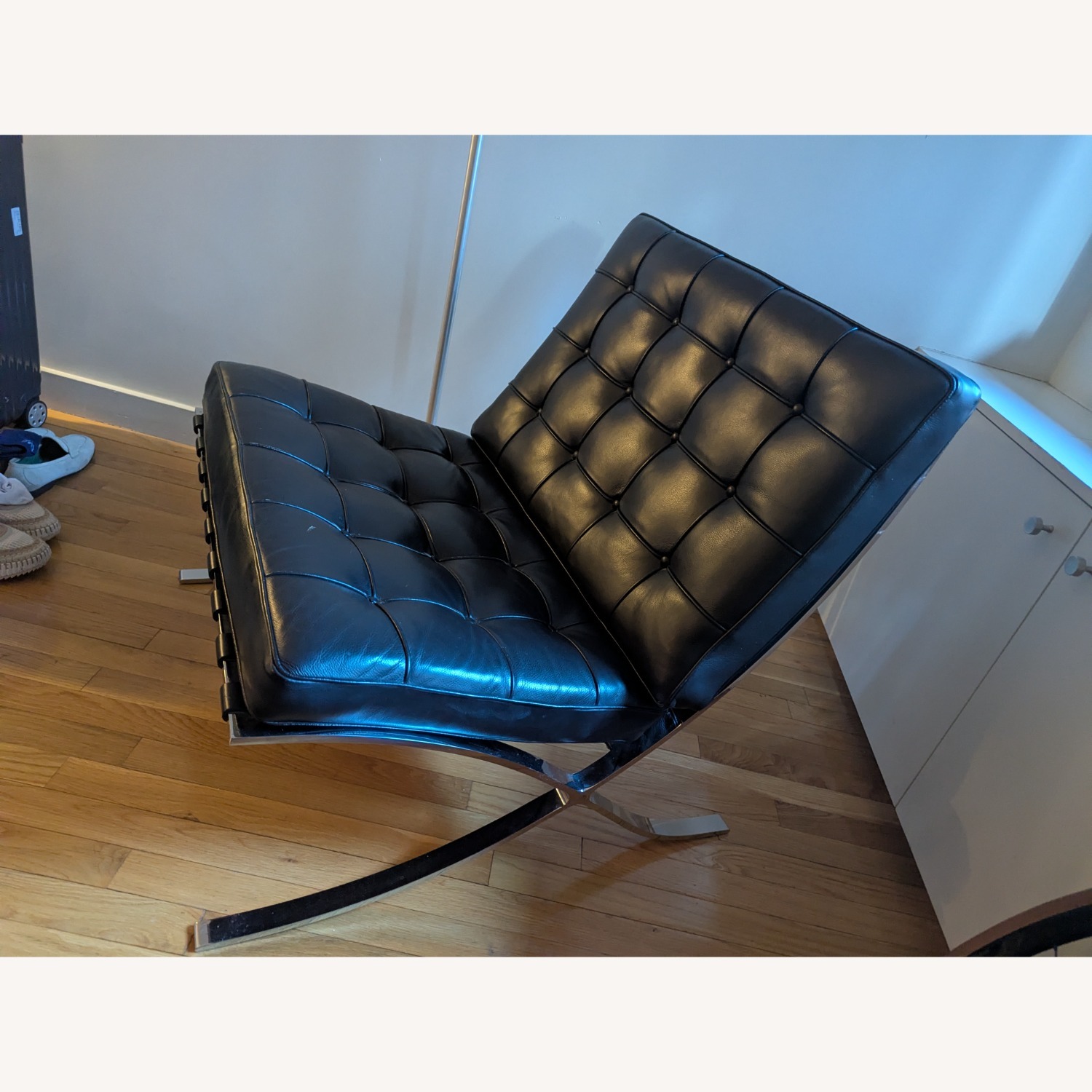 Knoll Barcelona Black Leather Chair and a Half - image-7