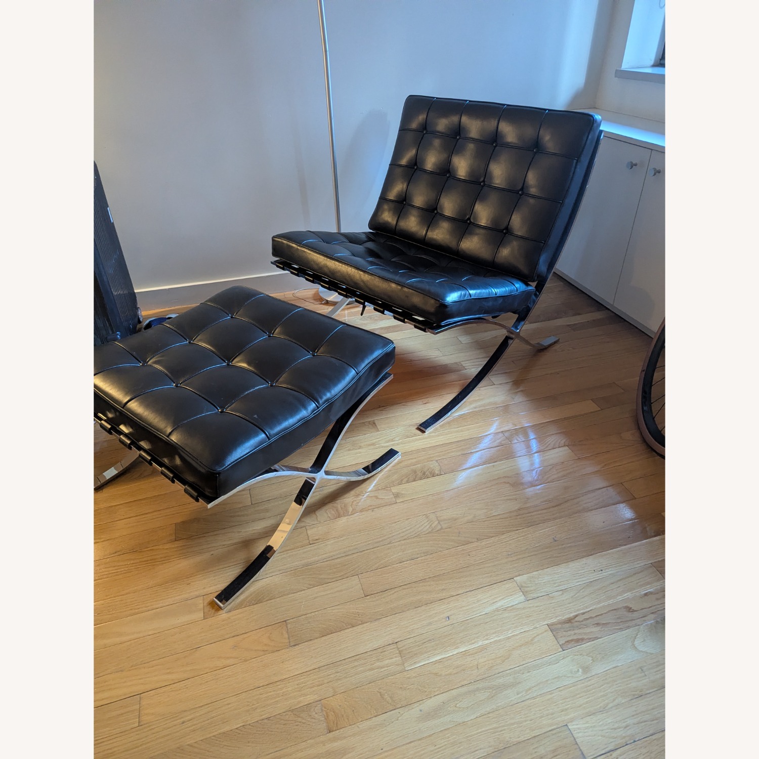 Knoll Barcelona Black Leather Chair and a Half - image-2