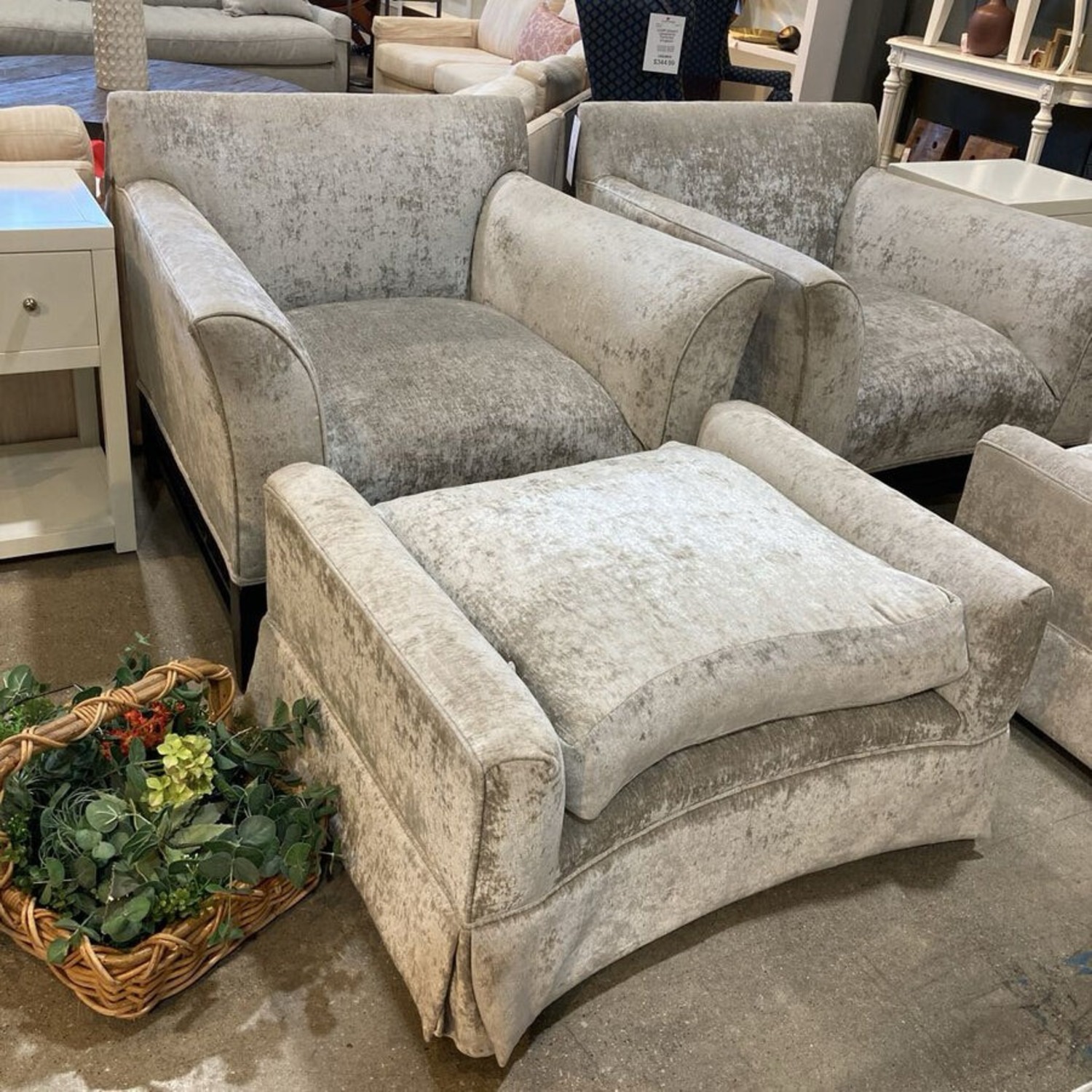 Art Deco Chenille Armchair w Ottoman Accent Chair - image-2