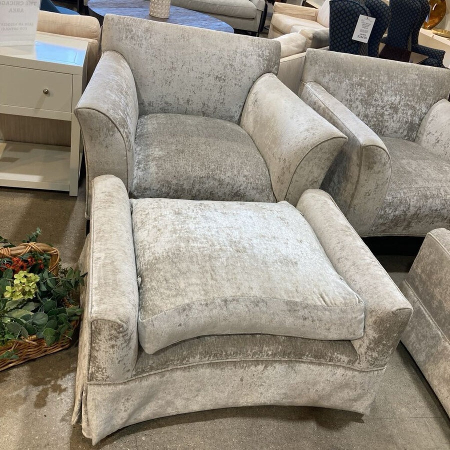 Art Deco Chenille Armchair w Ottoman Accent Chair - image-3