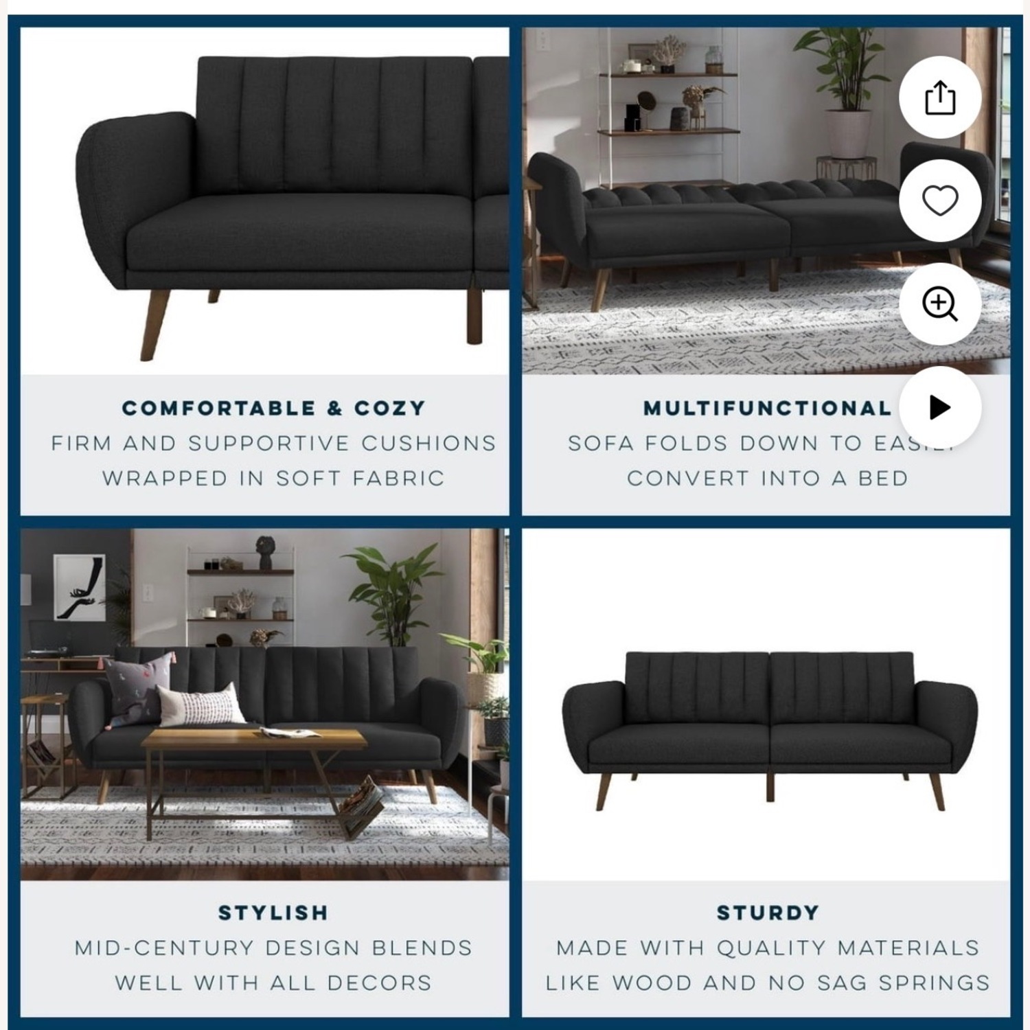 Dark Gray Fabric Futon - image-3